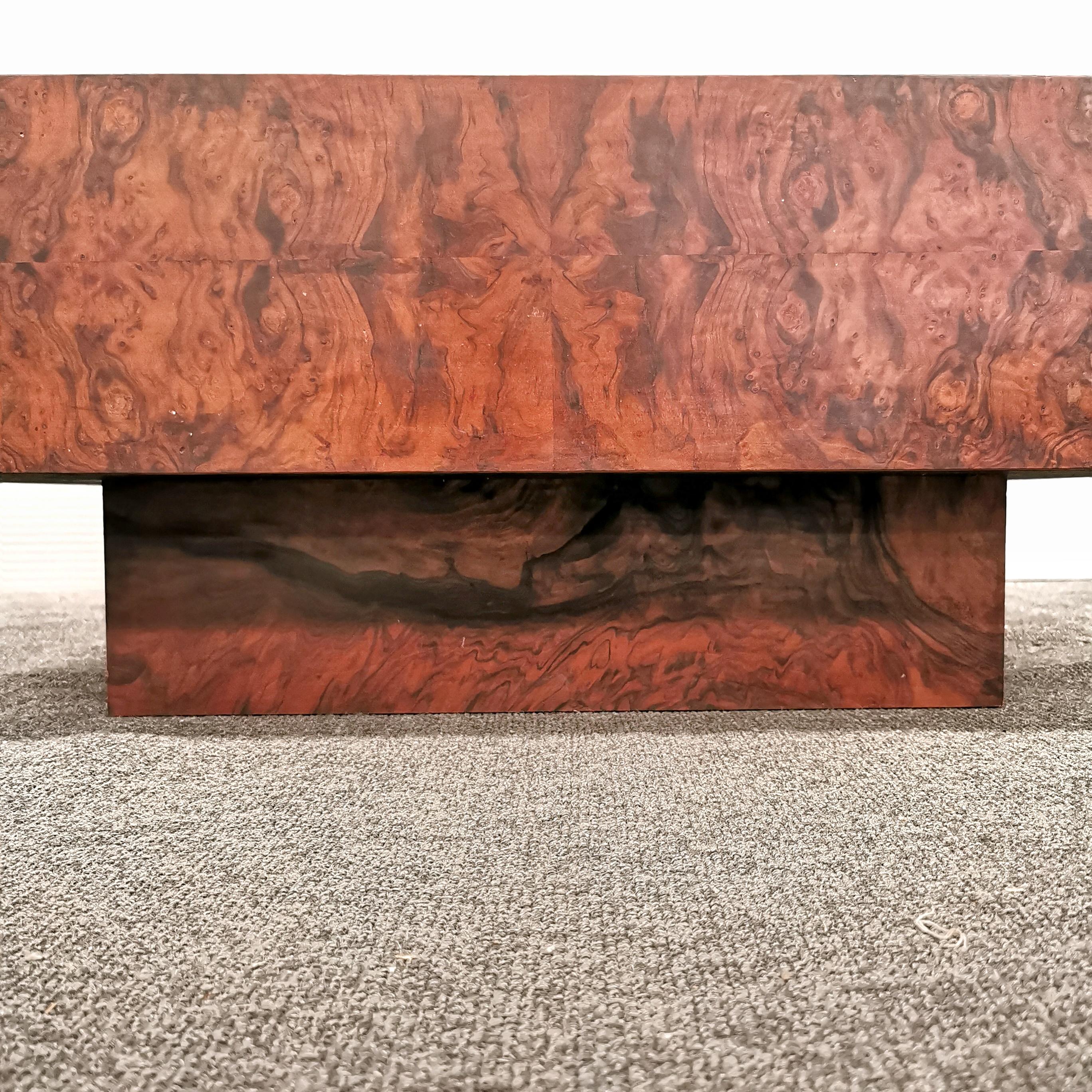 Wood Rectangular living room coffee table covered in vintage 1960s briarwood For Sale