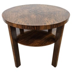 Table basse ronde Art Déco en ronce de noyer 1940s