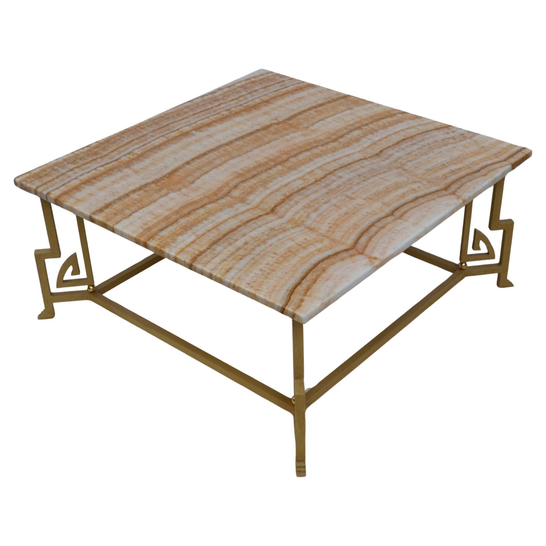 Tavolino da salotto, plateau quadrato, base en ferro battuto, disponible  en vente