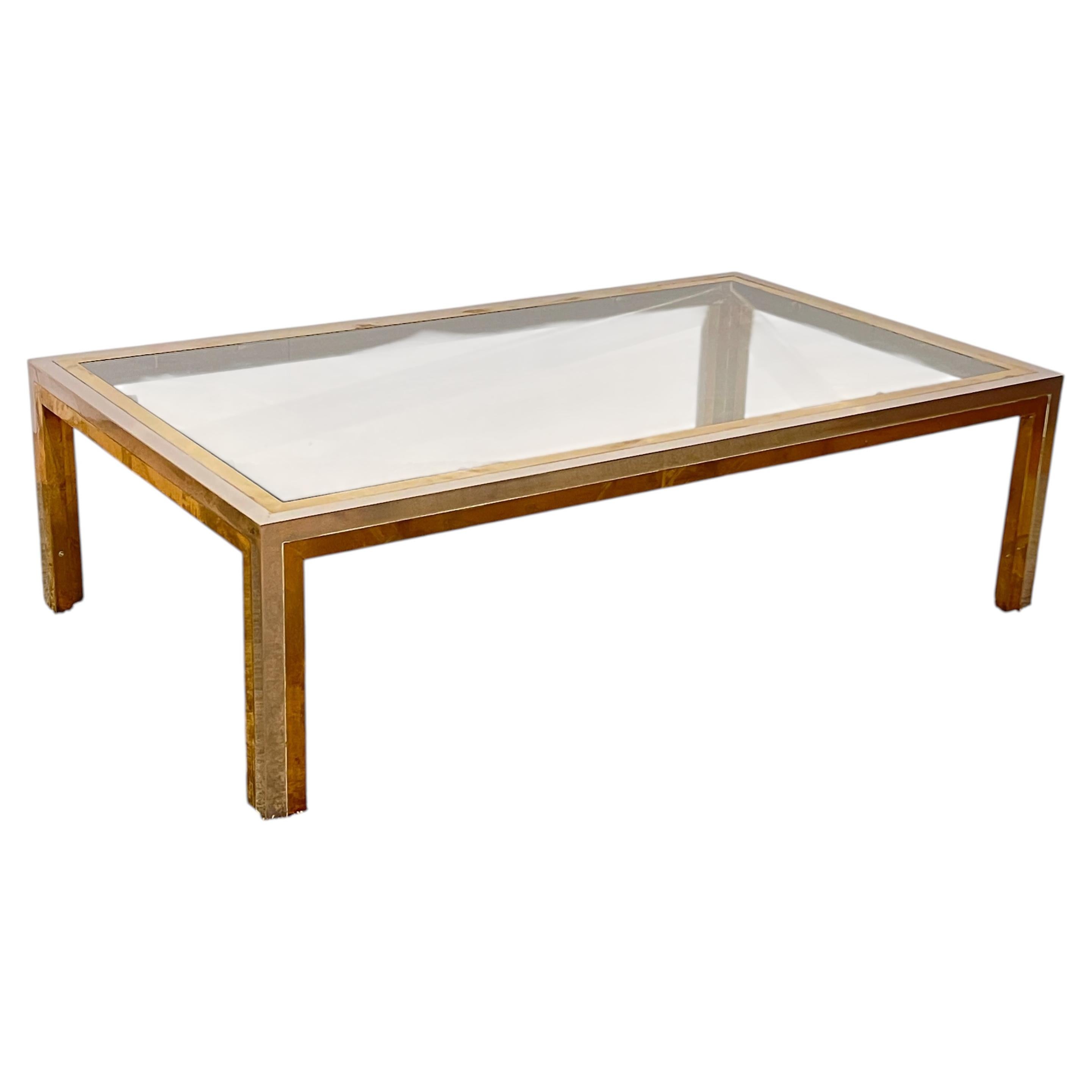 "Modern Touch" glass and brass designer living room side table, 1970s For Sale