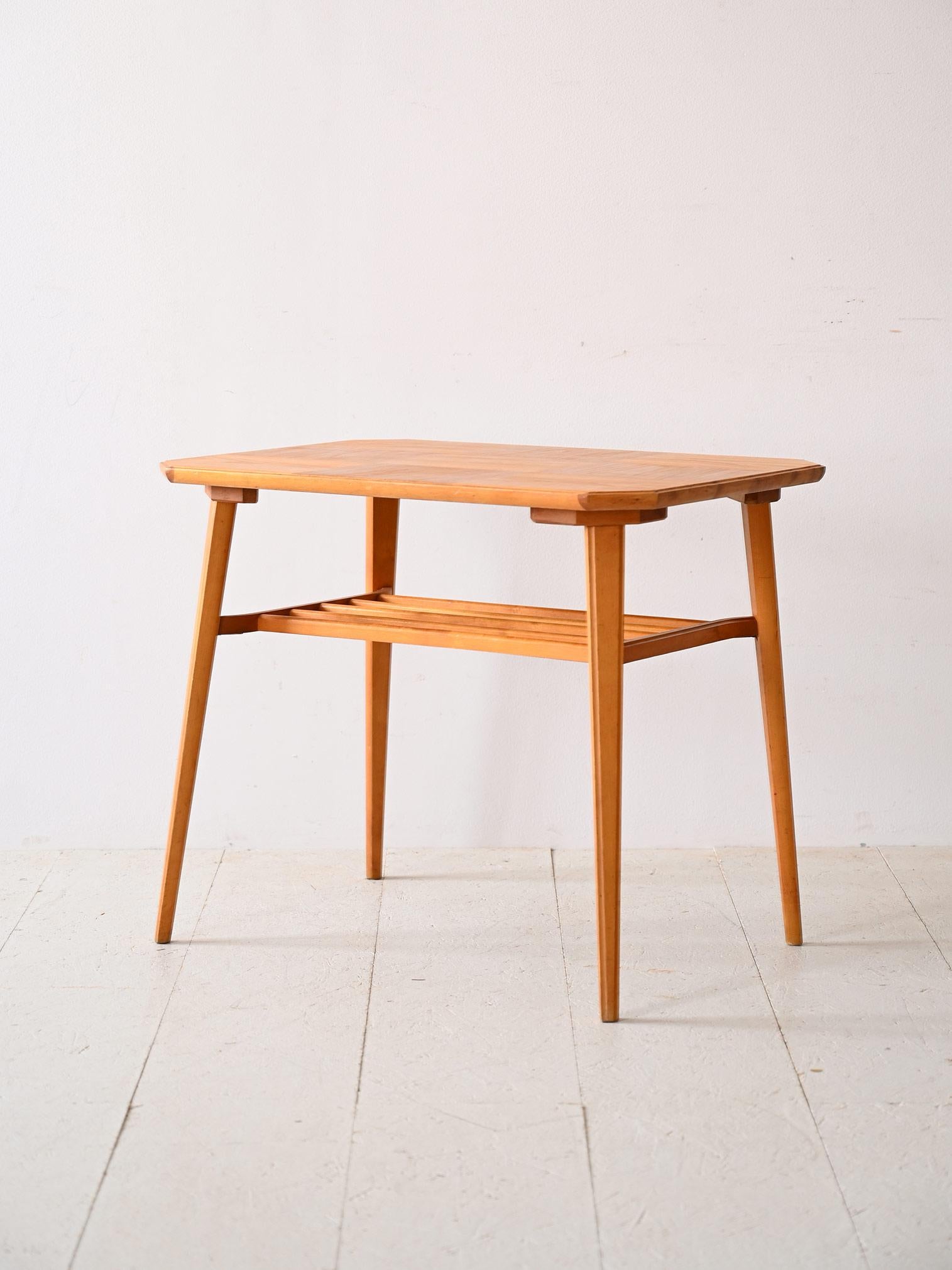 Scandinavian Modern Deco birch coffee table with magazine rack For Sale
