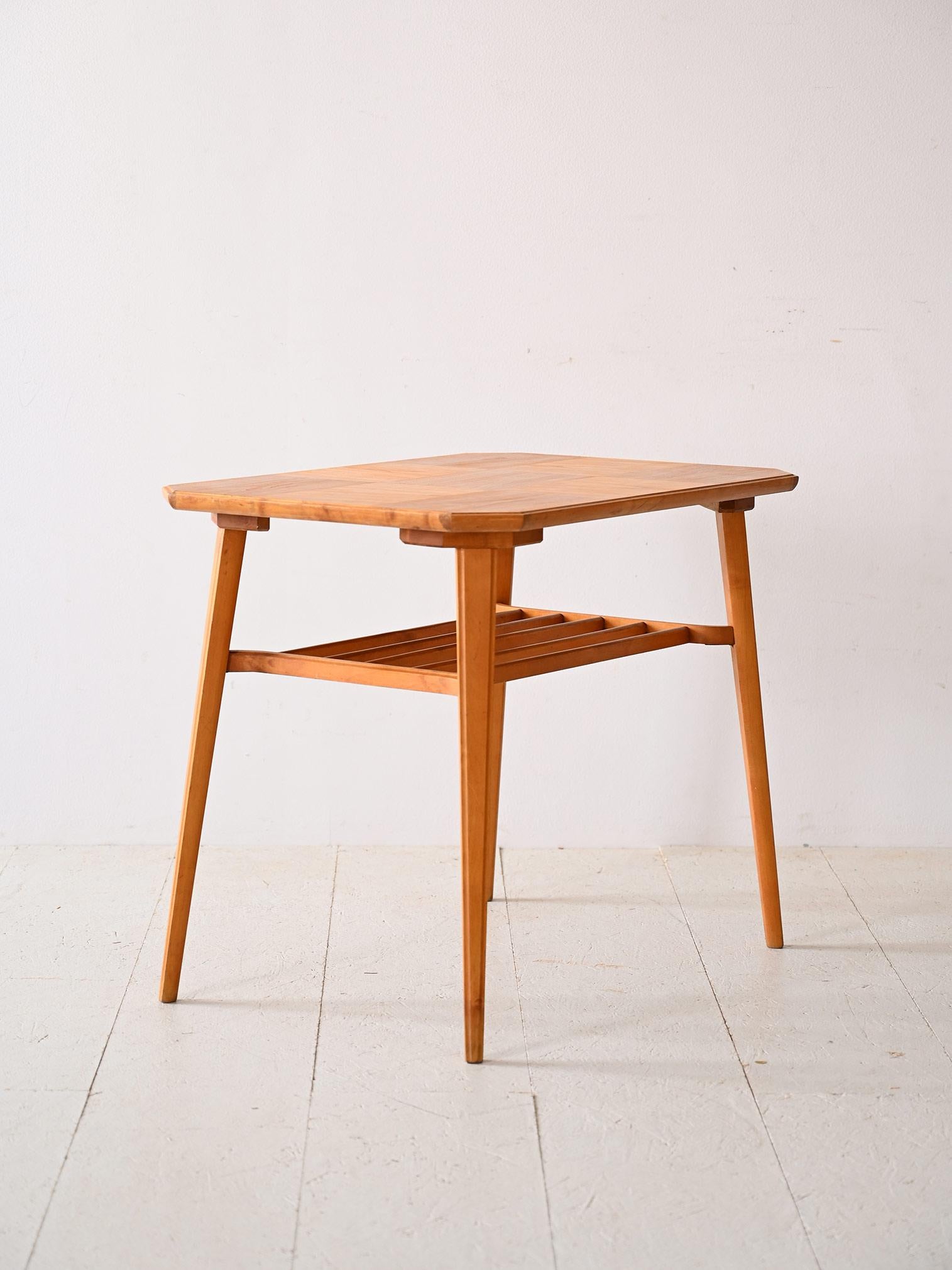 Scandinavian Deco birch coffee table with magazine rack For Sale