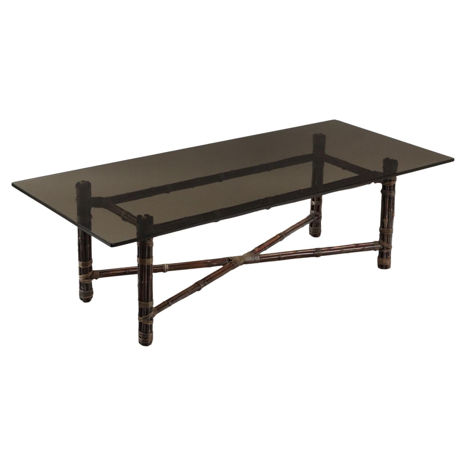 Coffee table by Lyda Levi for McGuire 1980s smoked glass top