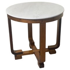 Tavolino di servizio Art Decò in legno di noce e top in marmo