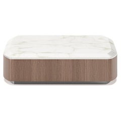 Donald coffee table, wood frame, marble top, metal base