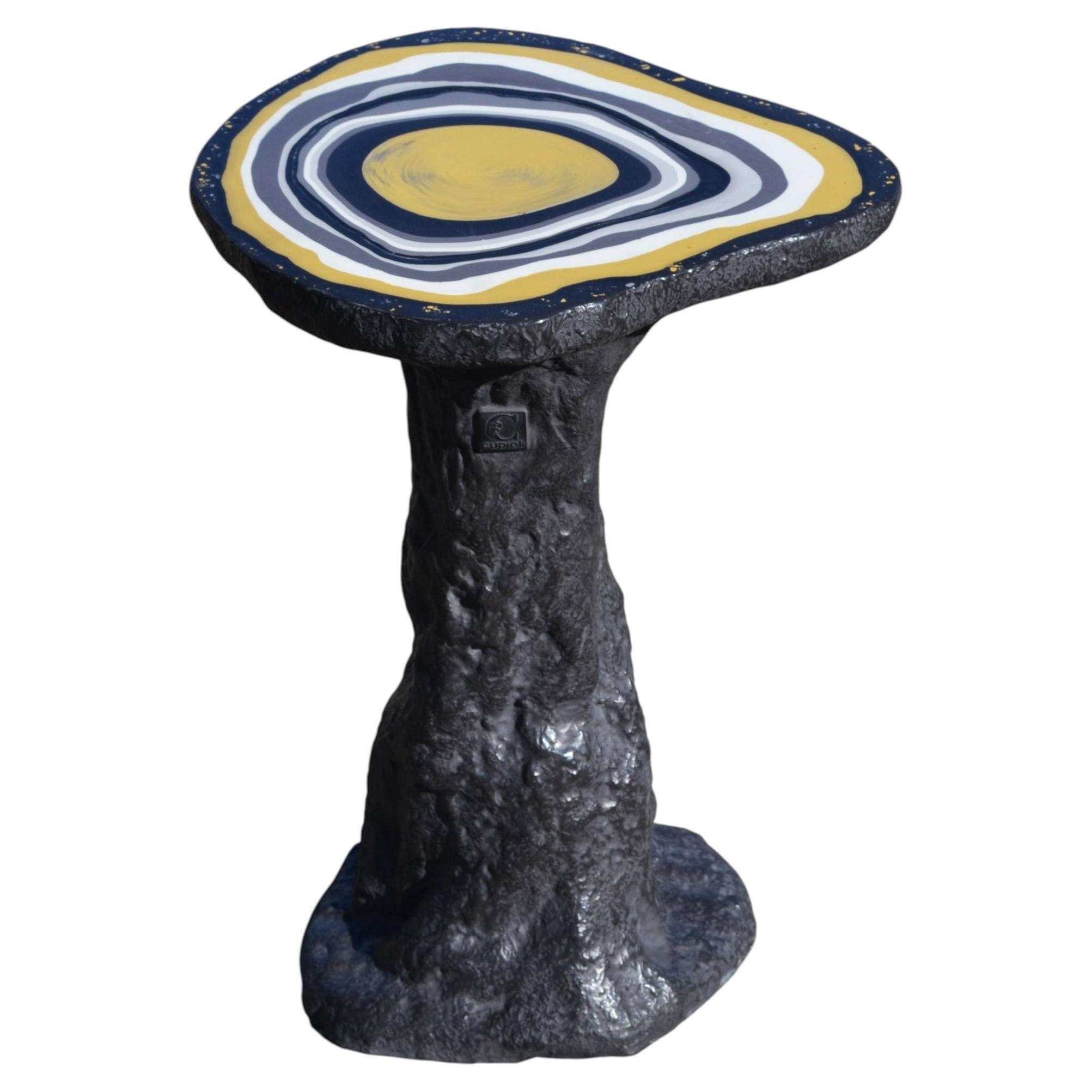 Matte black finish coffee table and artistically decorated top in polished scagliola For Sale