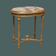 Tavolino francese in legno dorato, stile Luigi XVI, fine Ottocento