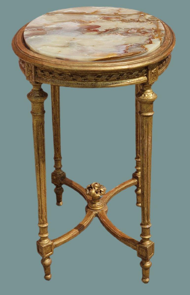 Fatto a mano Tavolino francese in legno dorato, stile Luigi XVI, fine Ottocento in vendita