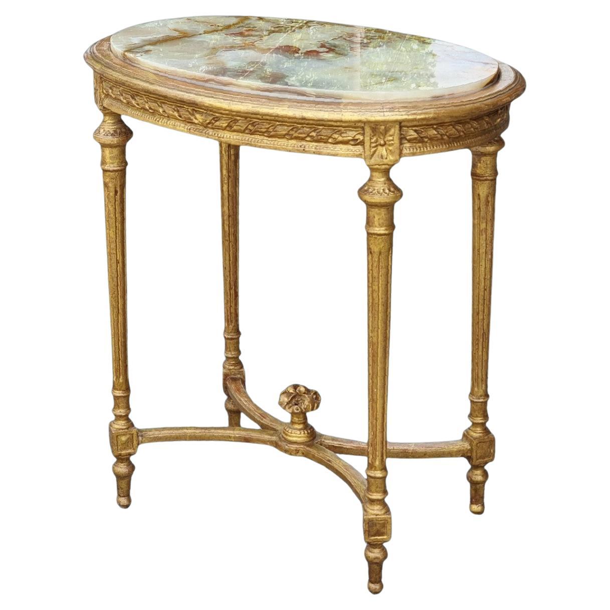 Tavolino francese in legno dorato, stile Luigi XVI, fine Ottocento in vendita