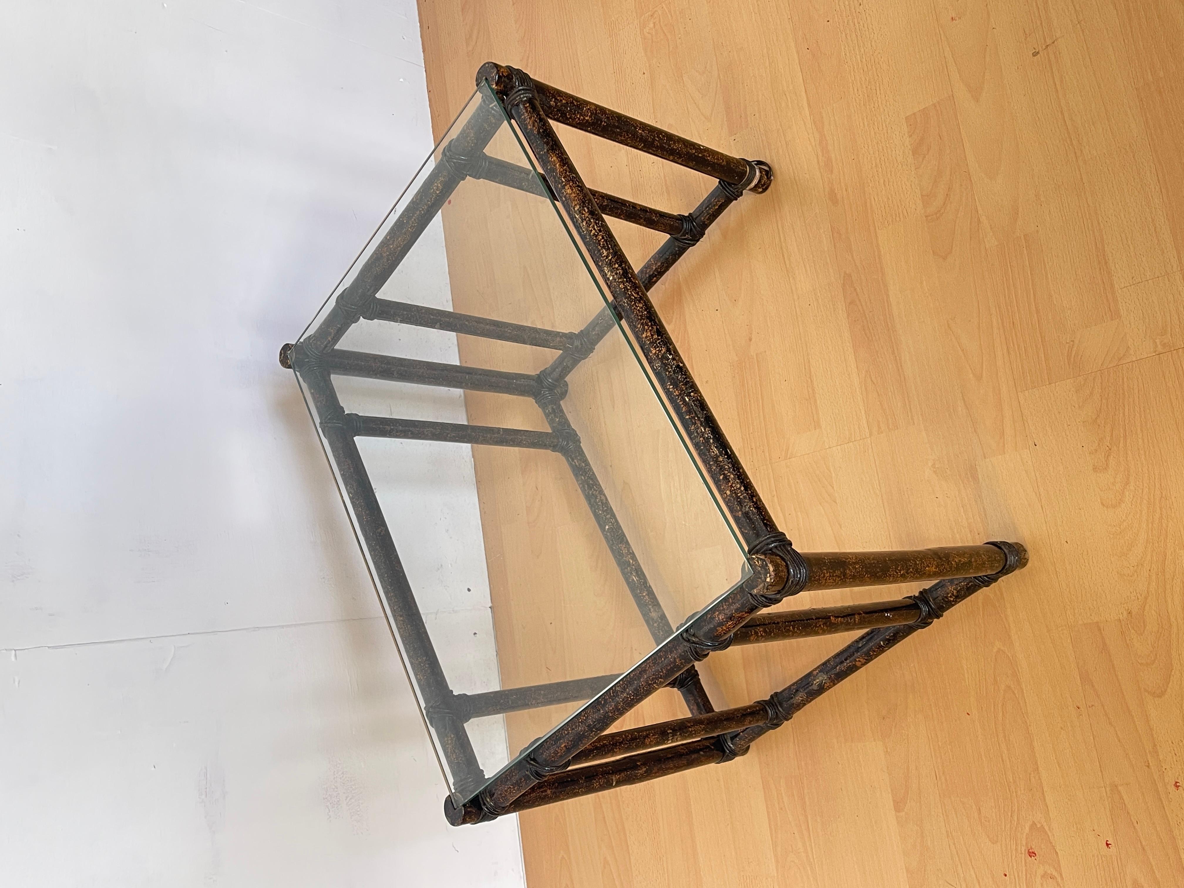 Fait main Table basse en bambou avec plateau en verre 