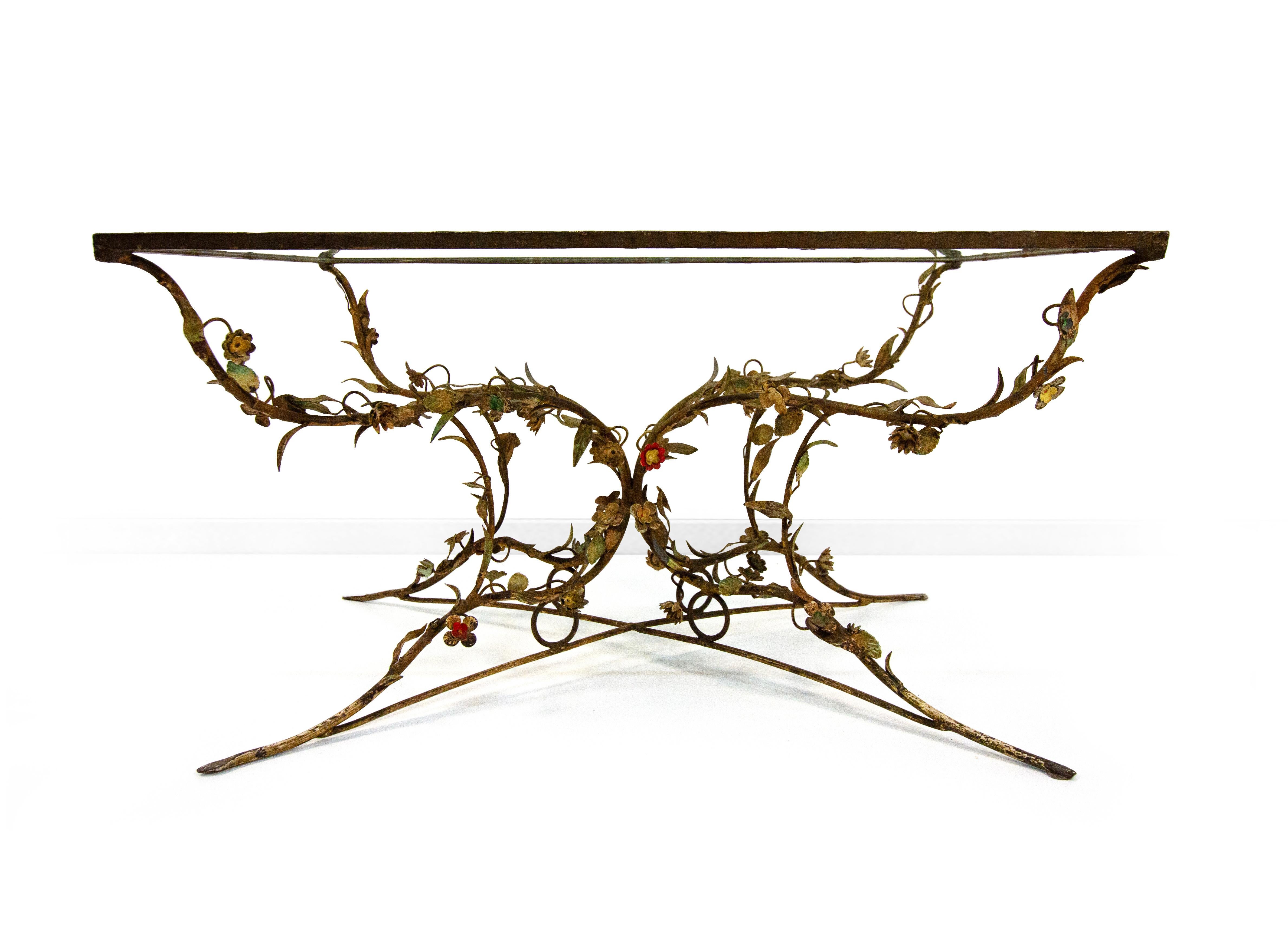 20ième siècle Tavolino in ferro battuto e vetro, XX secolo en vente