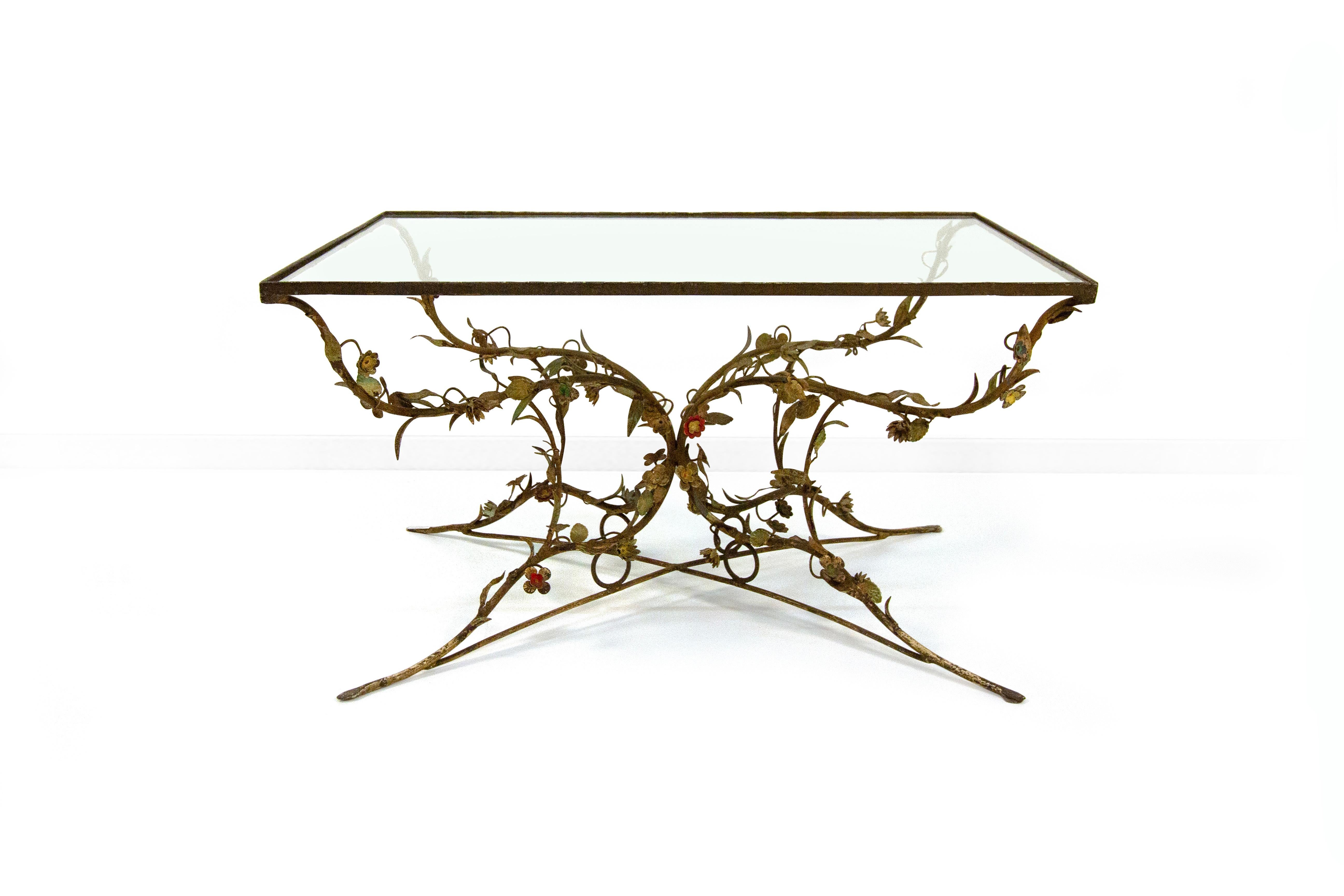 Verre Tavolino in ferro battuto e vetro, XX secolo en vente