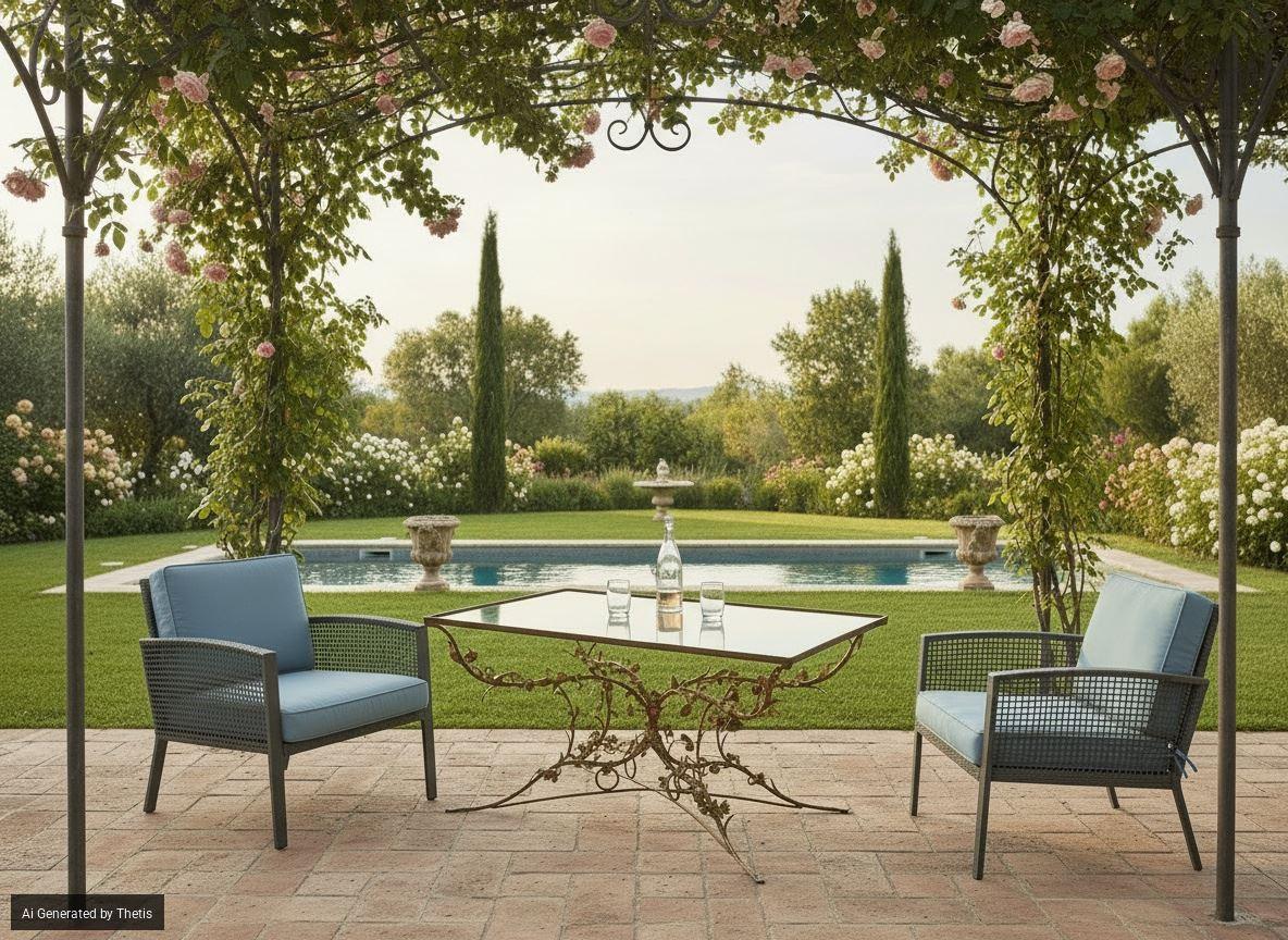 Tavolino in ferro battuto e vetro, XX secolo en vente 2