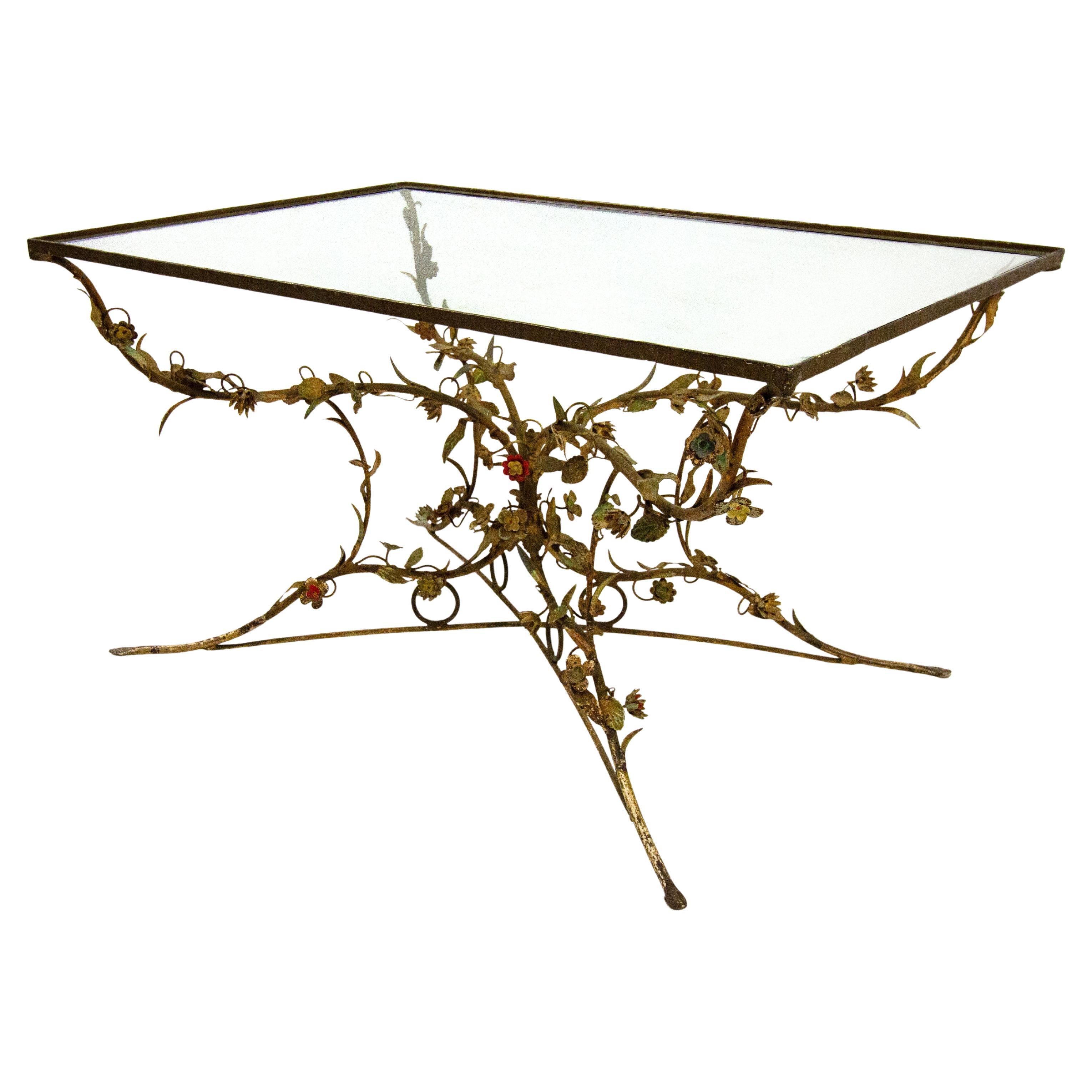 Tavolino in ferro battuto e vetro, XX secolo en vente