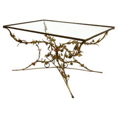 Tavolino in ferro battuto e vetro, XX secolo