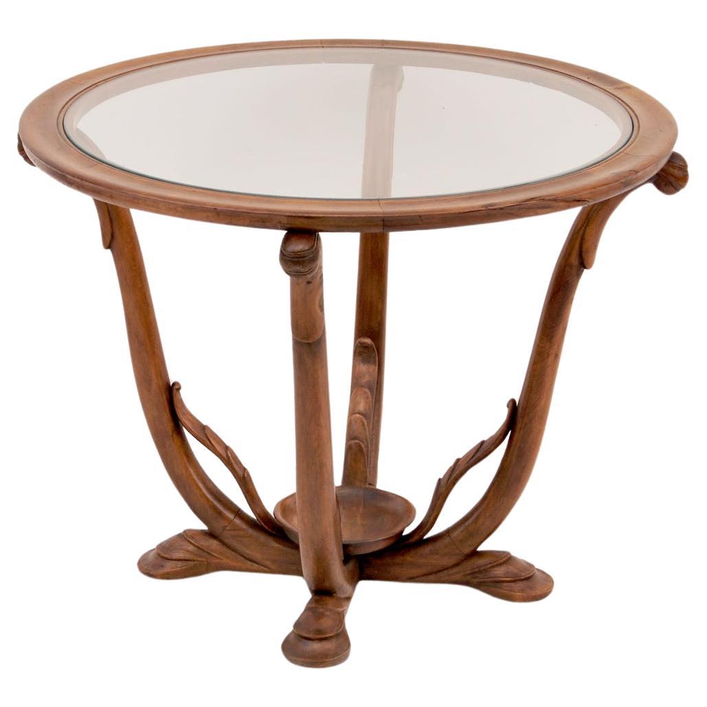 Wooden coffee table with glass top, 1940s