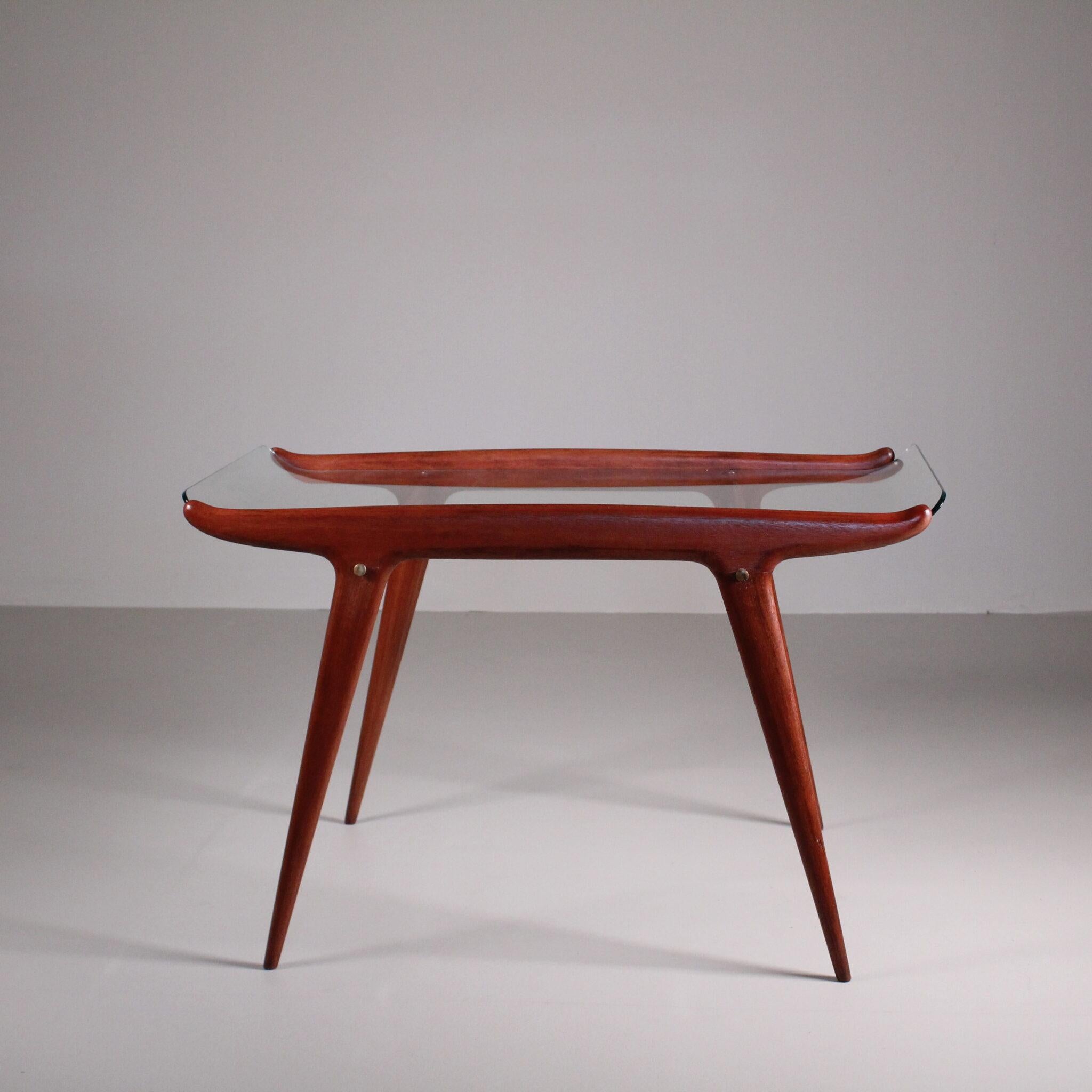 Mid-Century moderno Tavolino in legno e vetro, Carlo De Carli, 1950 in vendita