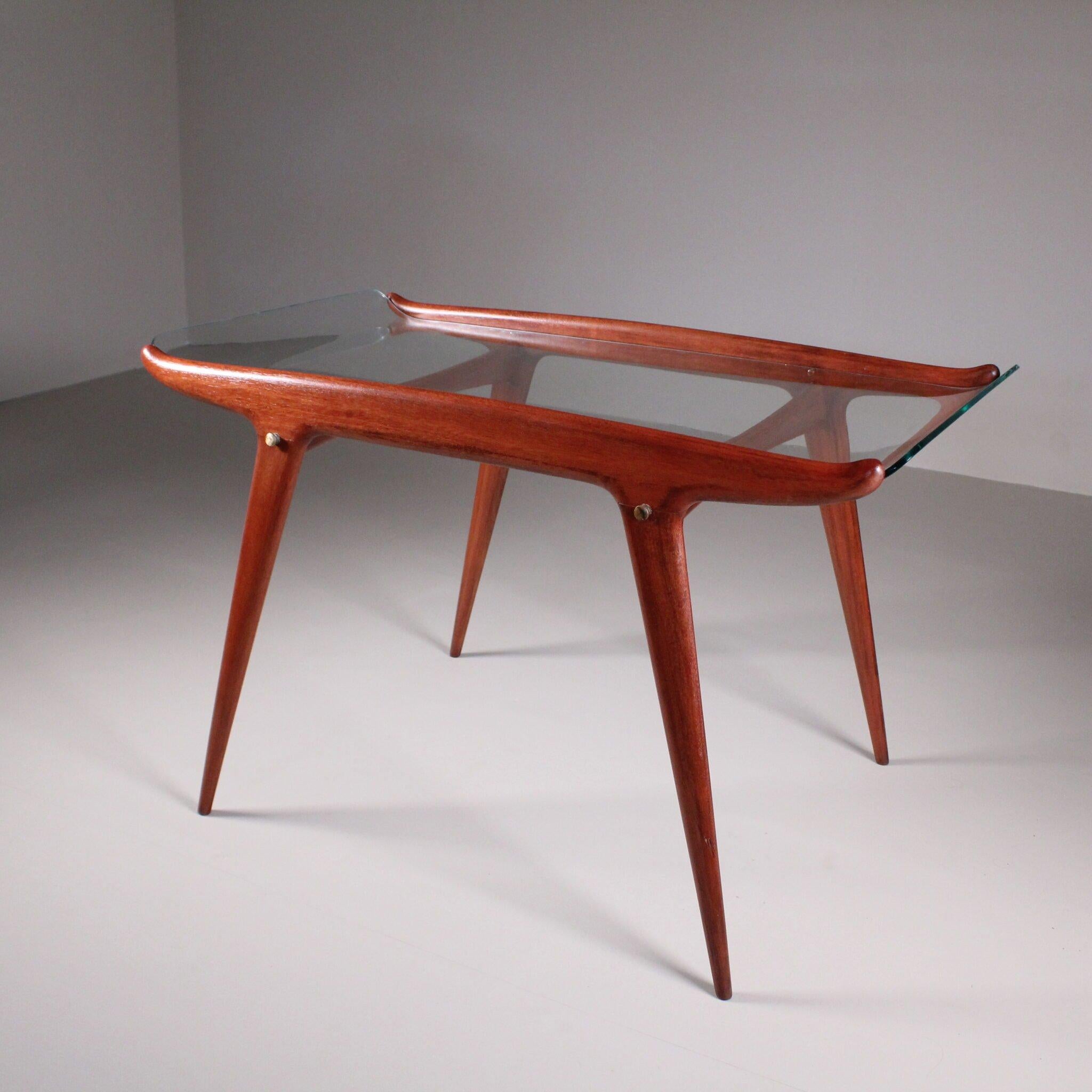 Italian Tavolino in legno e vetro, Carlo De Carli, 1950 in vendita
