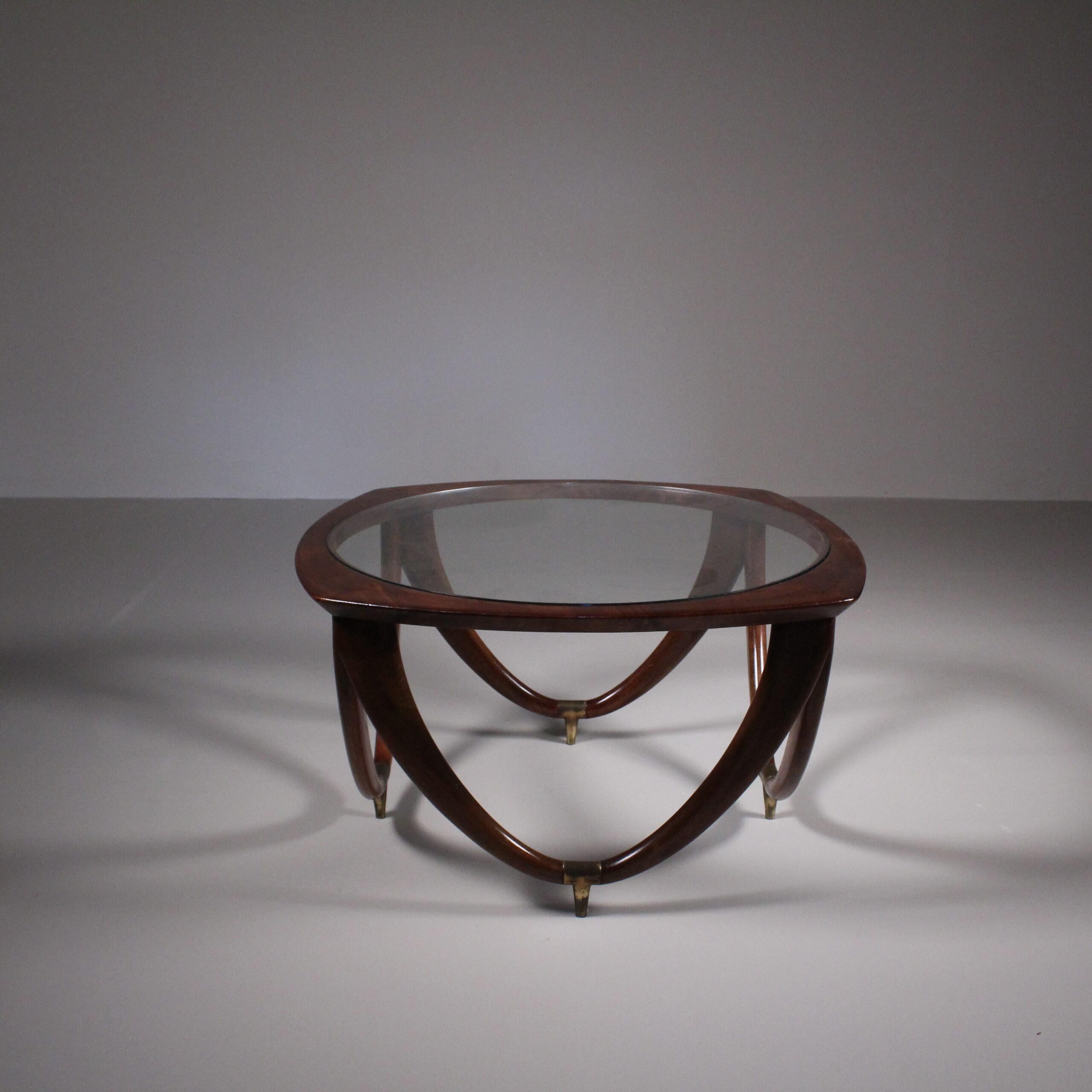 Mid-Century Modern Table basse en bois et verre, Melchiorre Bega, vers 1950 en vente