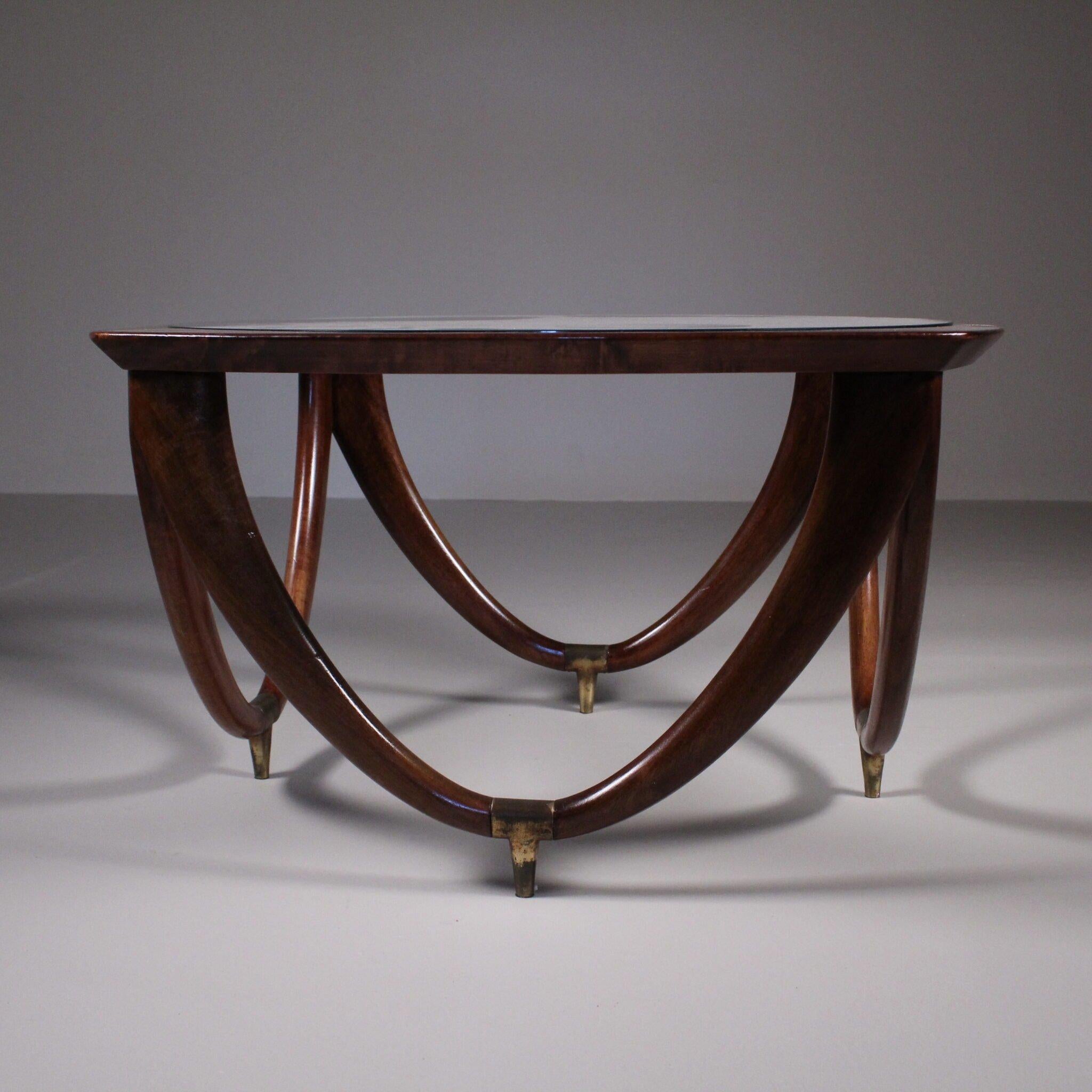 Italian Table basse en bois et verre, Melchiorre Bega, vers 1950 en vente