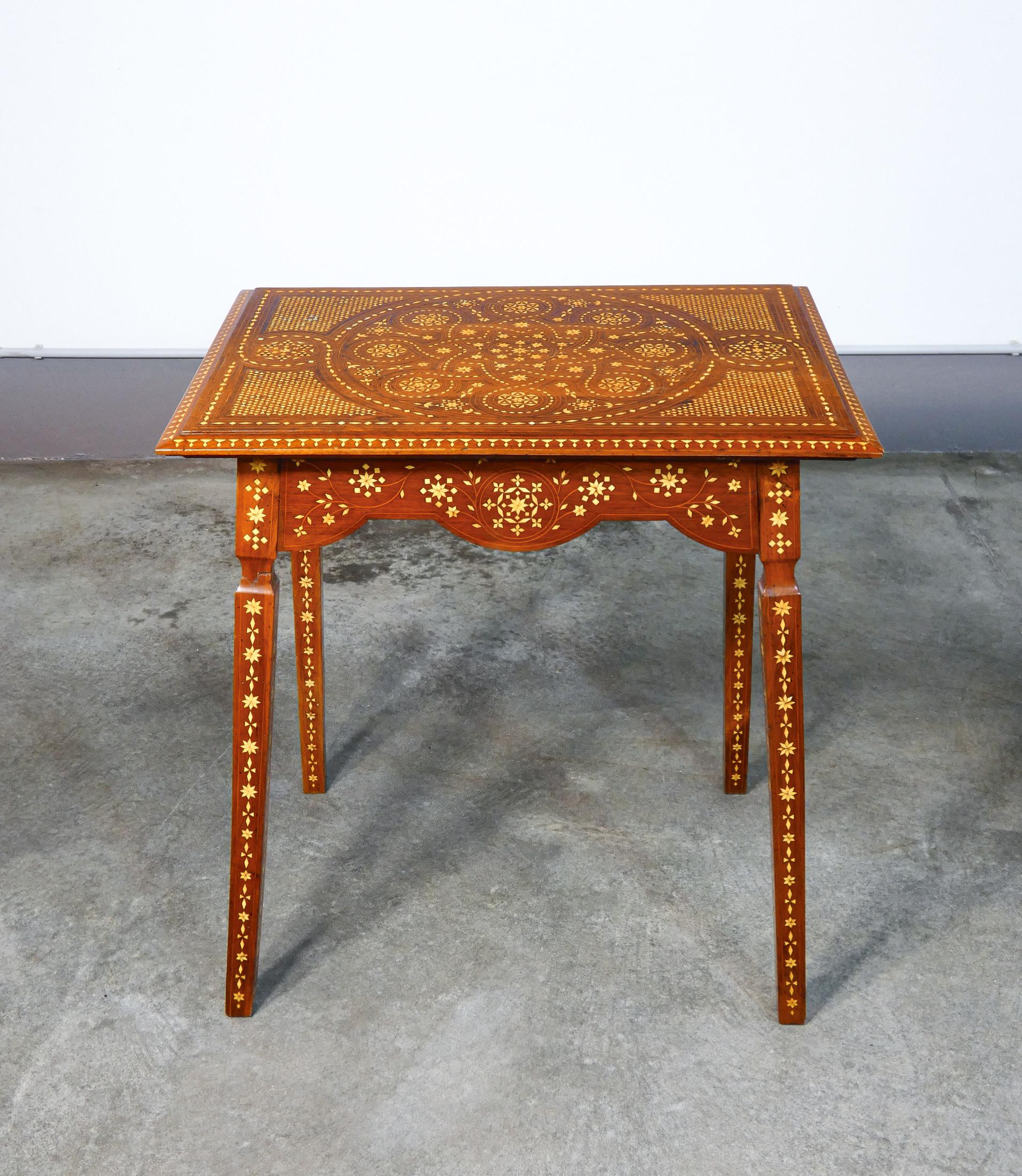 19th Century Carthusian inlaid wood coffee table, style A. Brambilla. Italy, 1800 For Sale