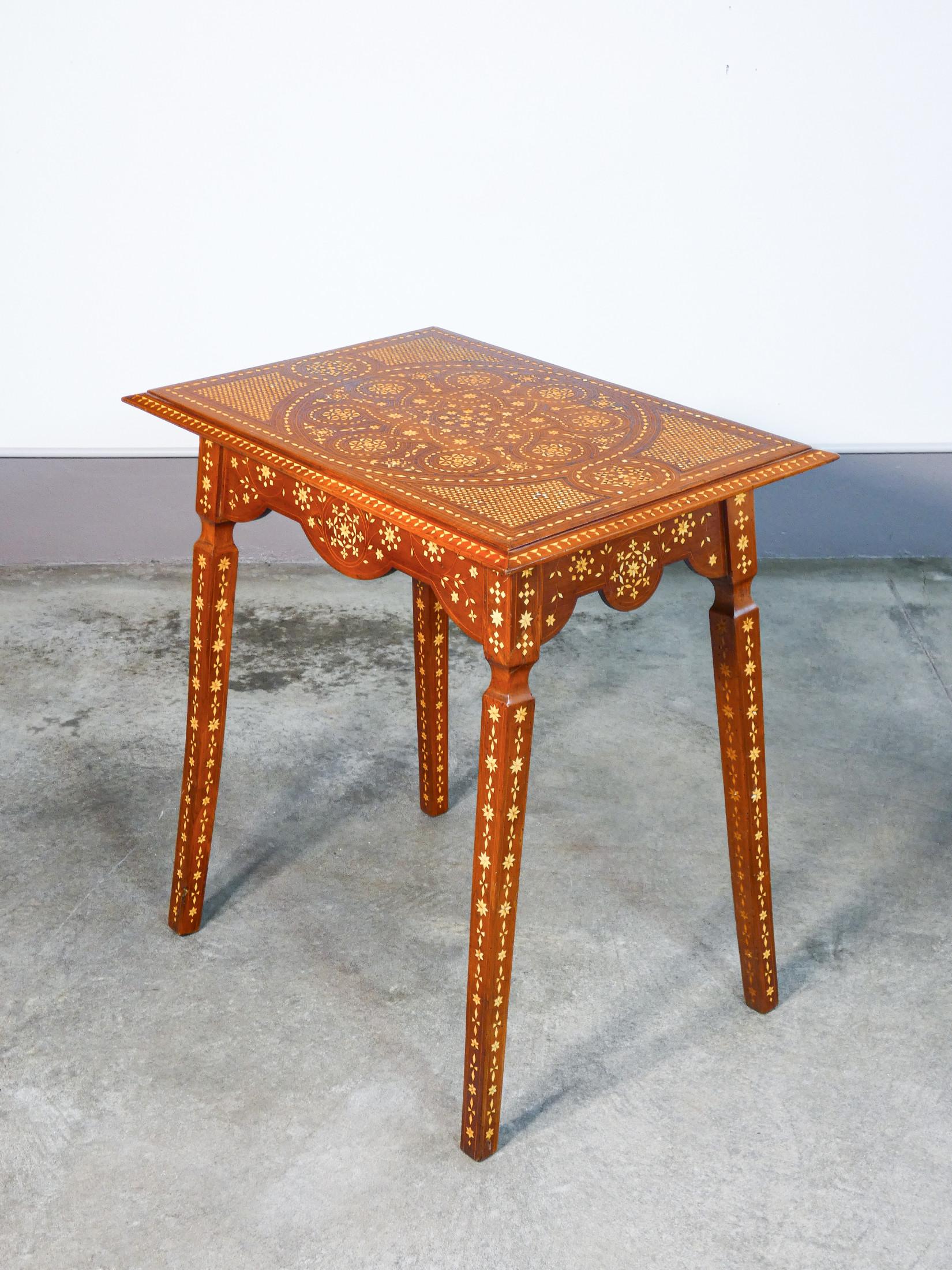 Wood Carthusian inlaid wood coffee table, style A. Brambilla. Italy, 1800 For Sale