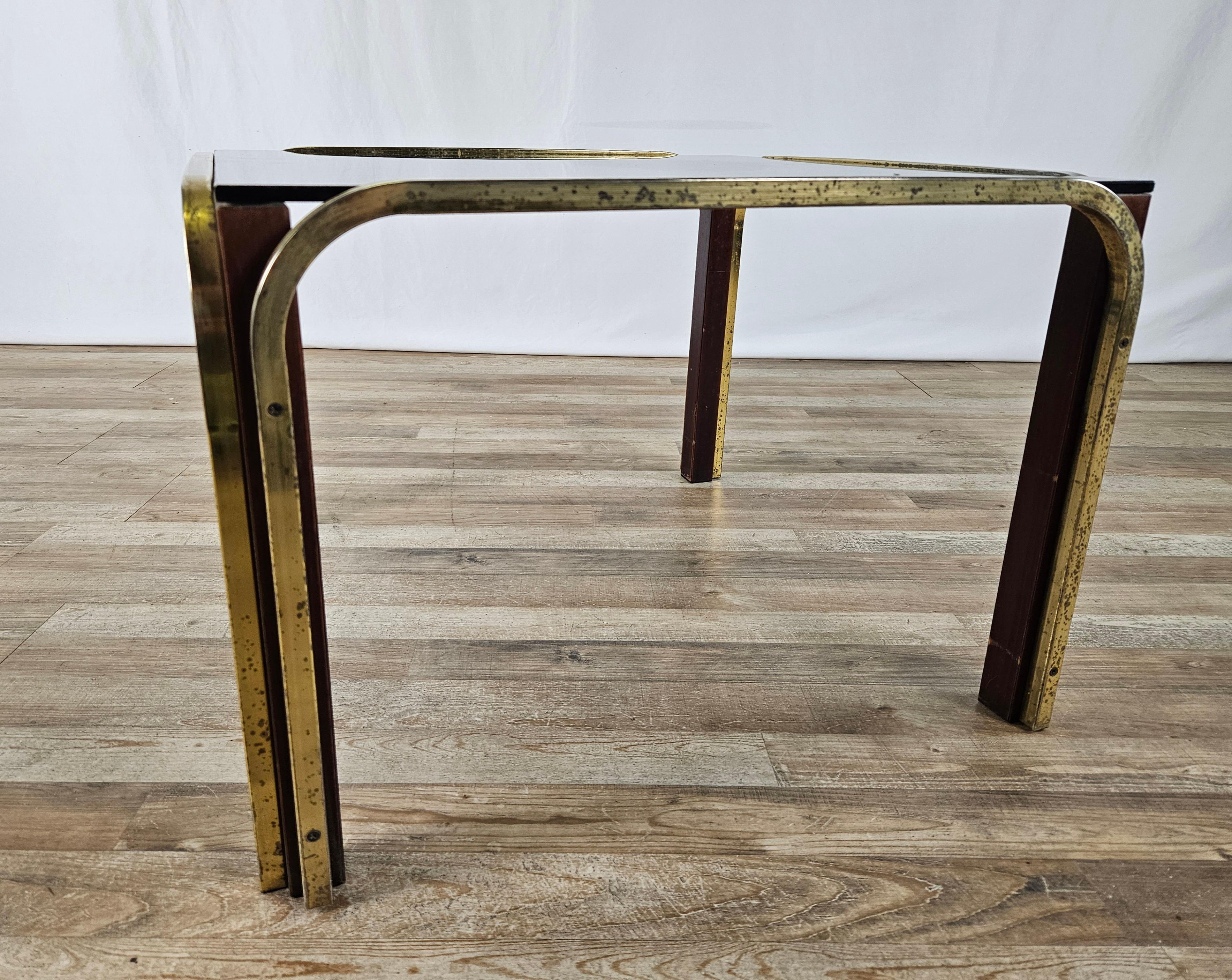 Mid-Century Modern Gold metal and smoked glass coffee table 1970s For Sale