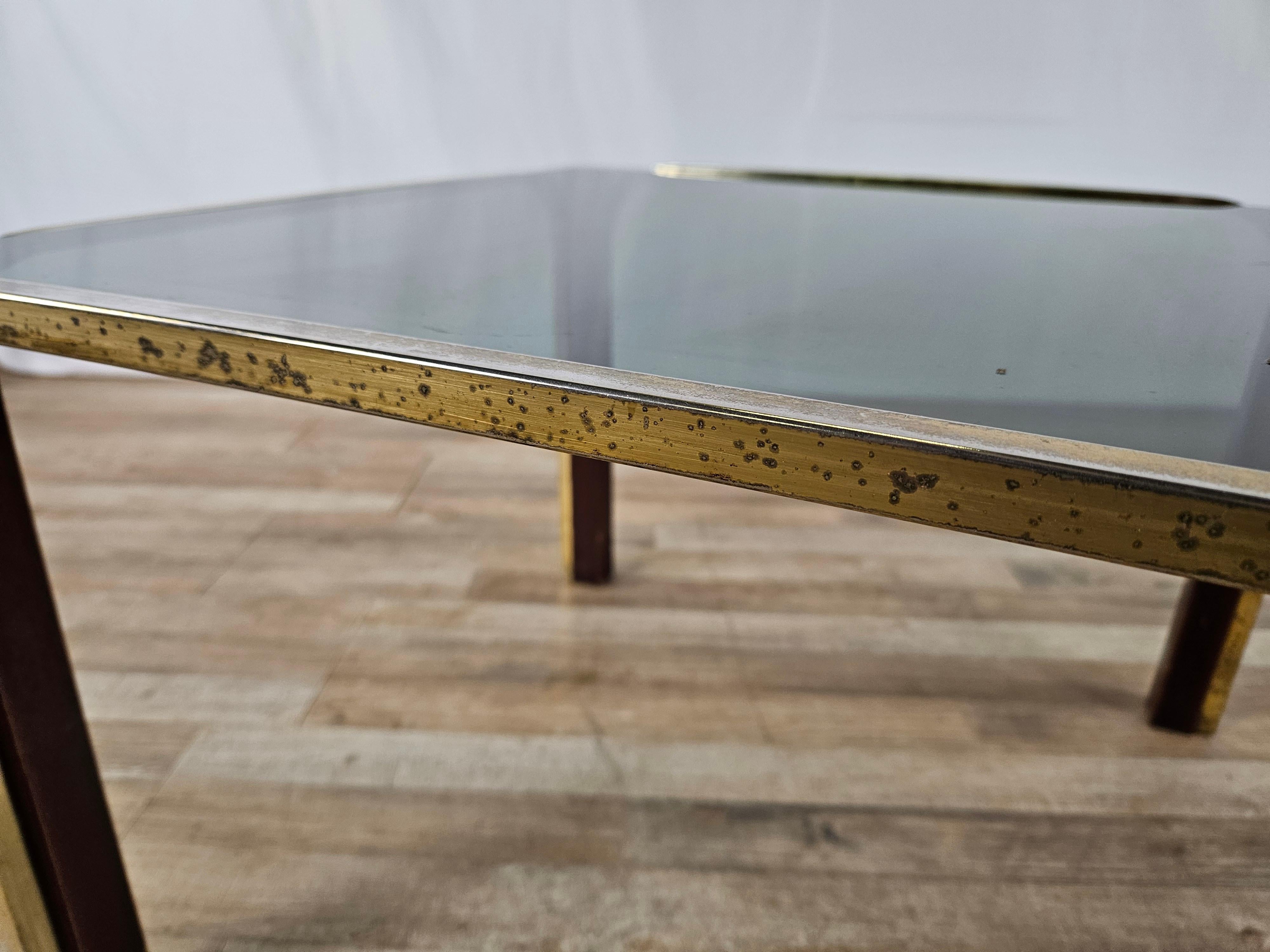Gold metal and smoked glass coffee table 1970s For Sale 1