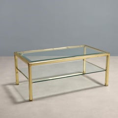 Table basse en laiton et verre des années 80
