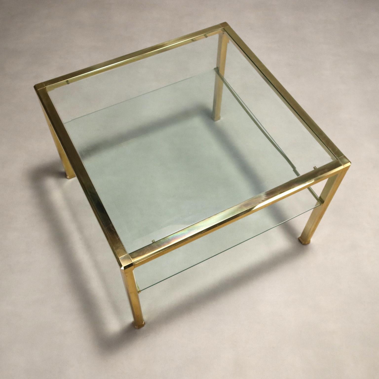 Italian 80s Brass and Glass Coffee Table For Sale