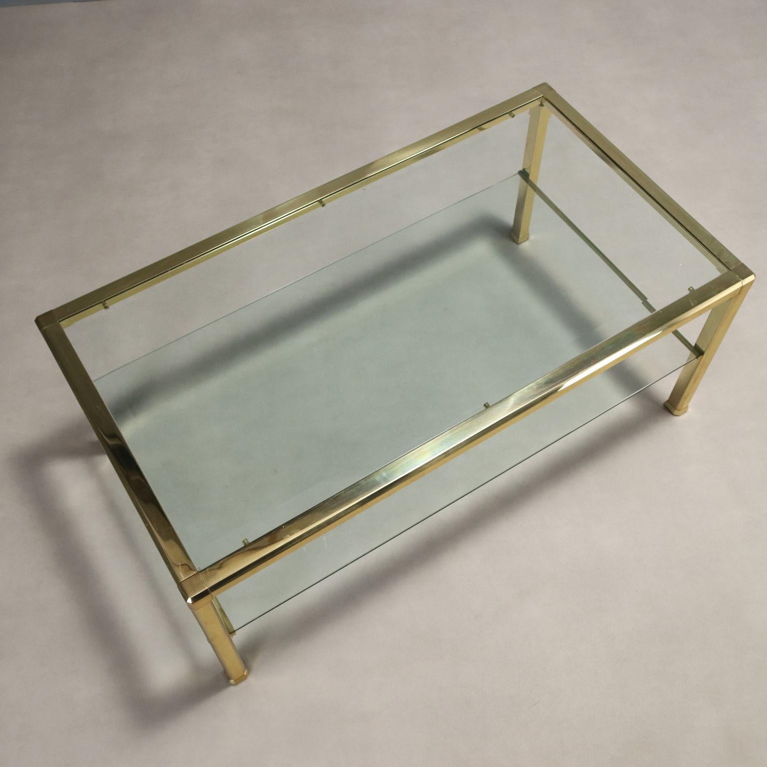 Italian 80s Brass and Glass Coffee Table For Sale