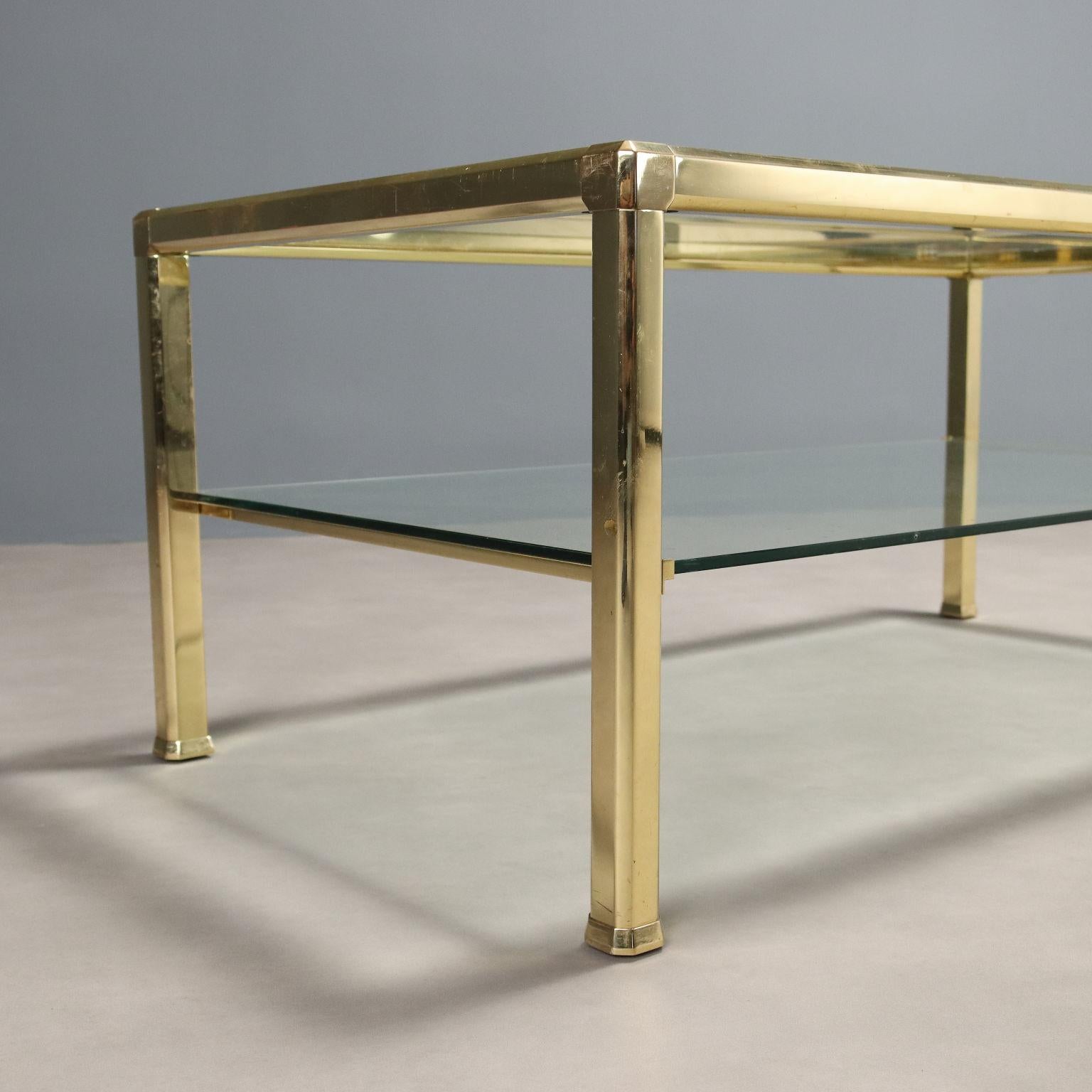 Late 20th Century 80s Brass and Glass Coffee Table For Sale