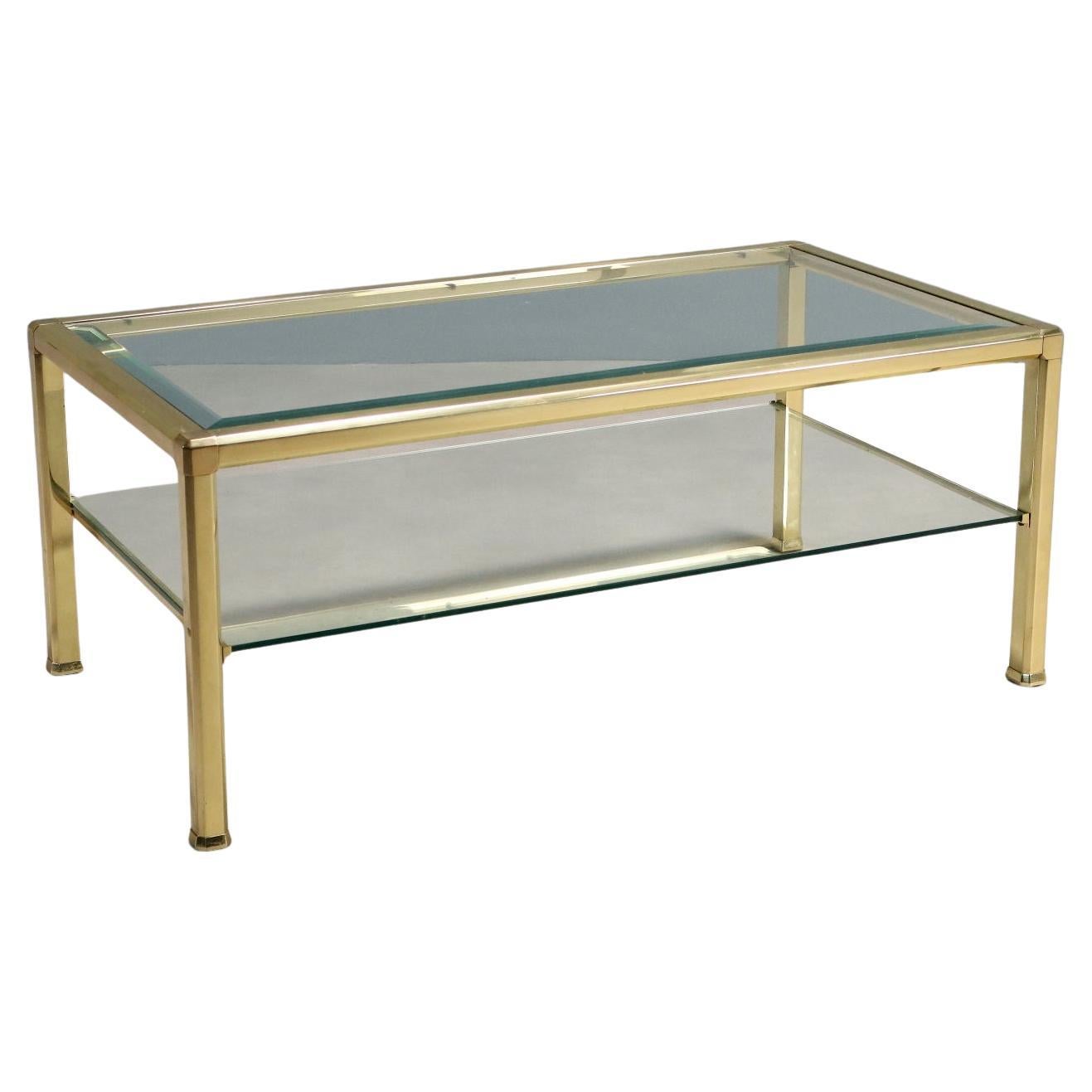 80s Brass and Glass Coffee Table For Sale