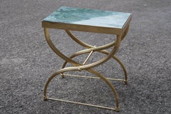 Shaped Brass and Marble Coffee Table Green Italy 1950 Style Paolo Buffa