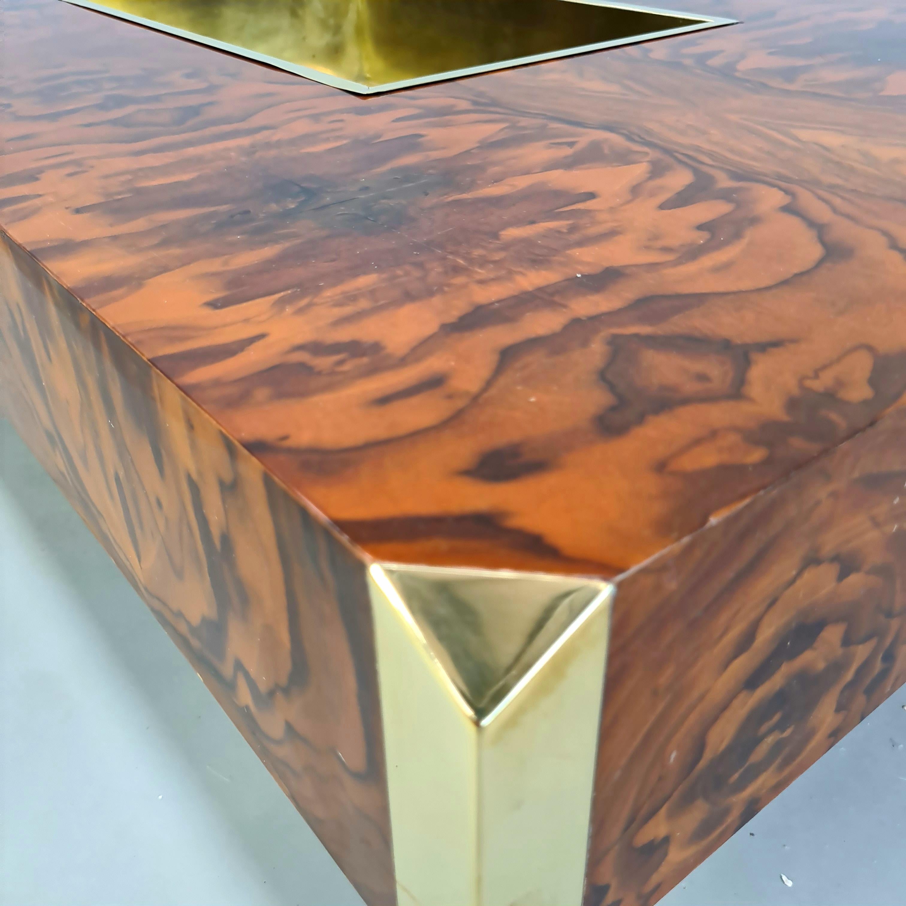 Mid-Century moderno Tavolino in radica mod Alveo Willy Rizzo per Mario Sabot 1970's