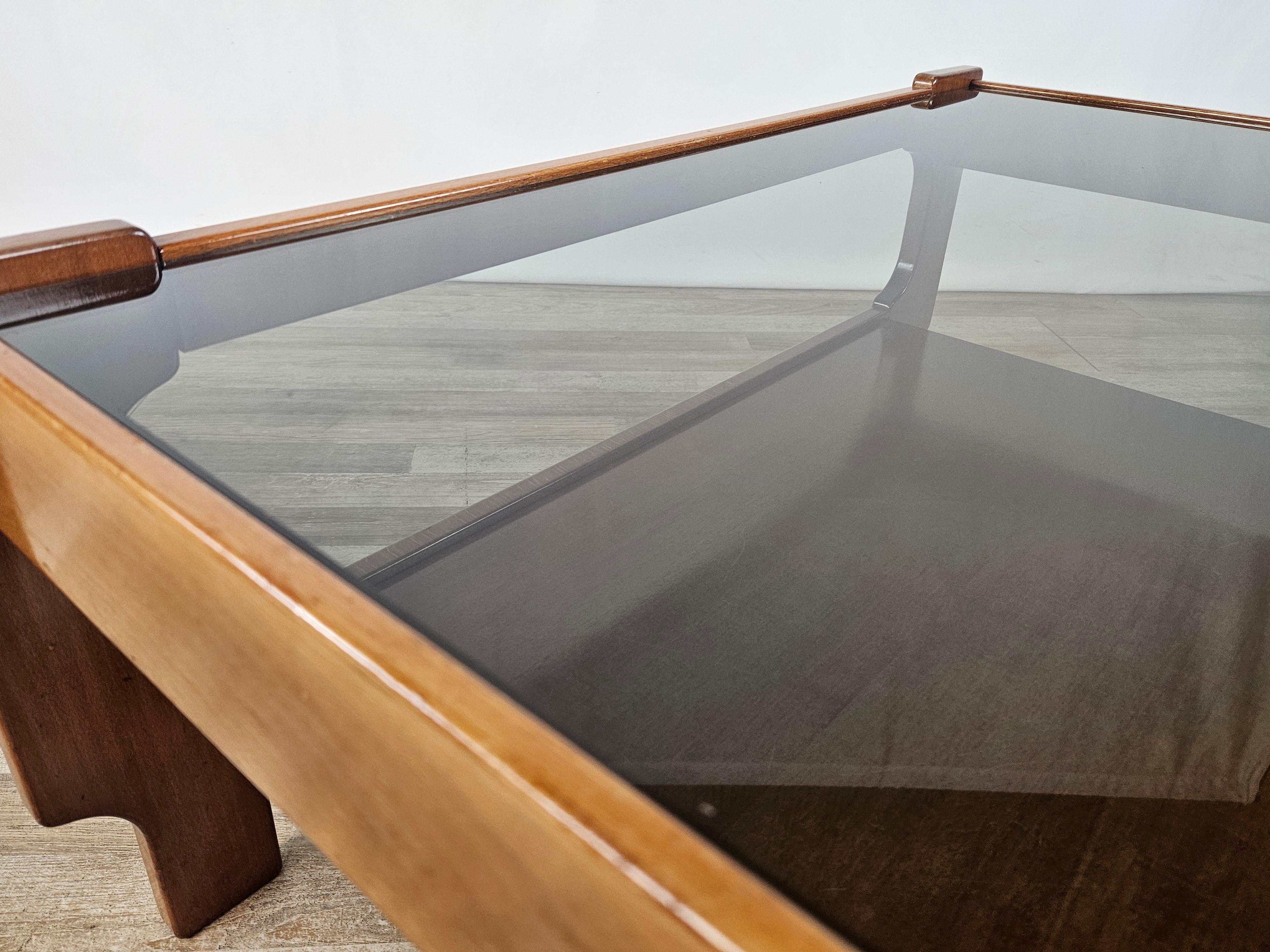 Teak coffee table with smoked glass top For Sale 1