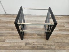Tavolino in vimini laccato nero con due piani in vetro, 1970