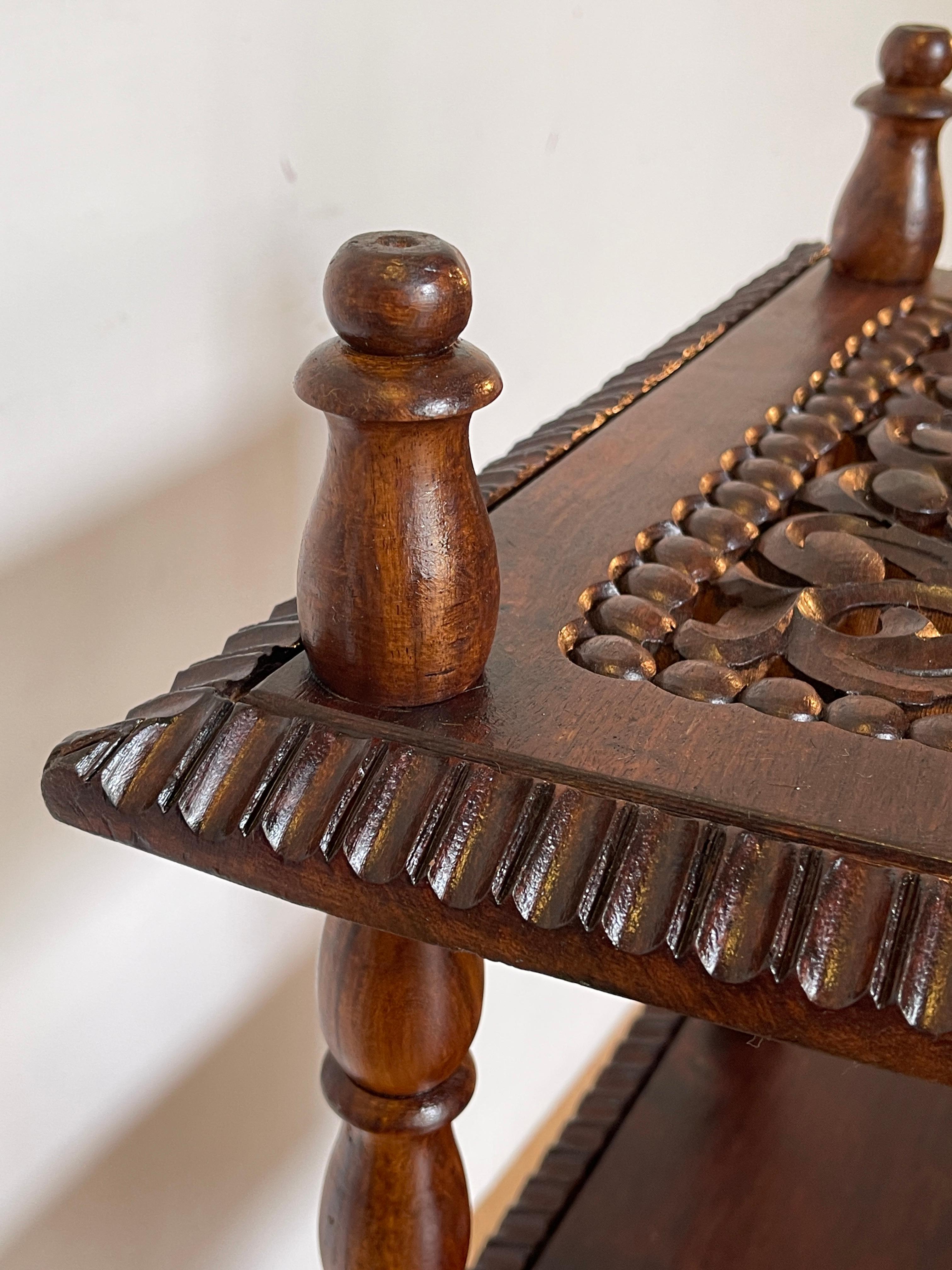 Solid Wood Carved Coffee Table with Three-Foot Base For Sale 5