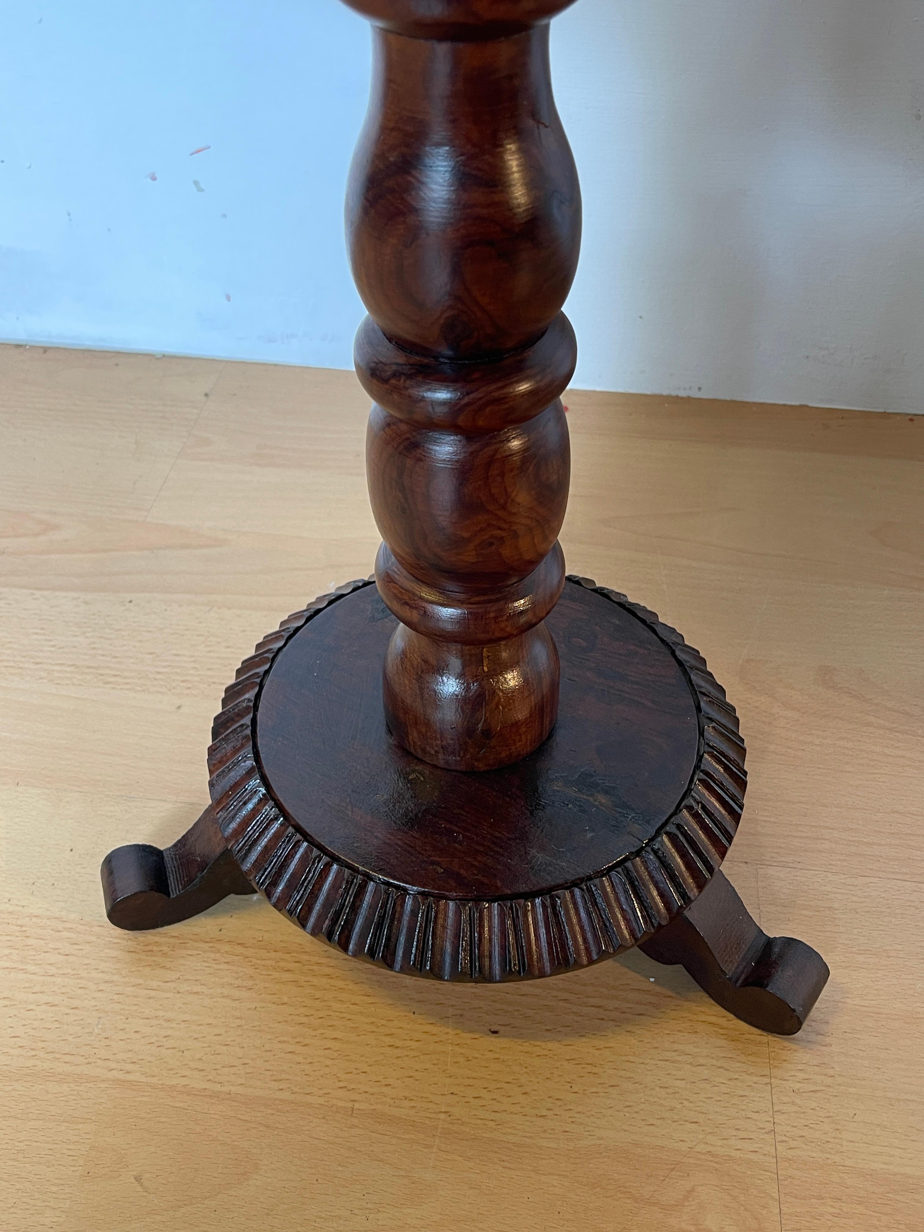 Solid Wood Carved Coffee Table with Three-Foot Base For Sale 6