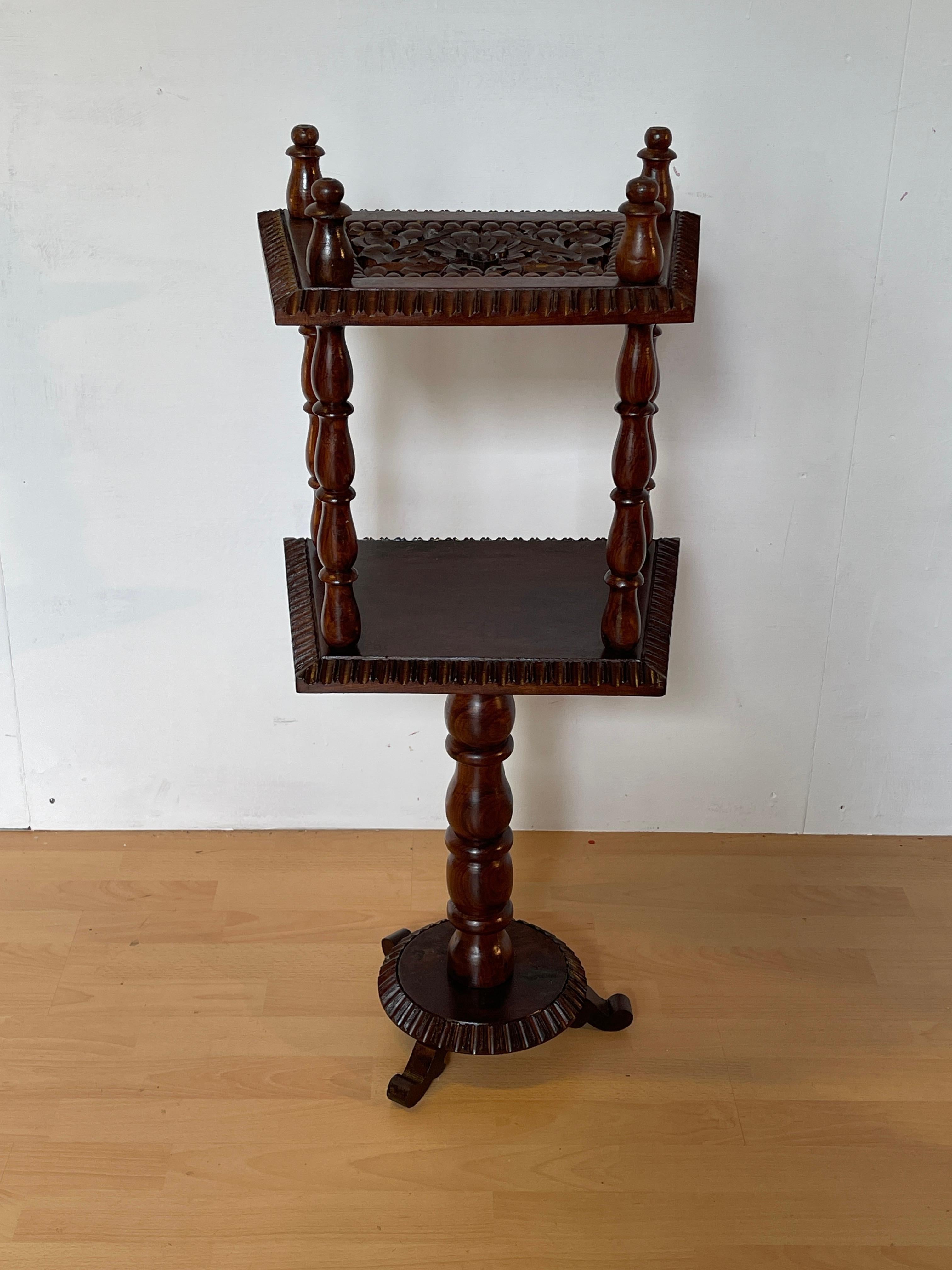 Italian Solid Wood Carved Coffee Table with Three-Foot Base For Sale