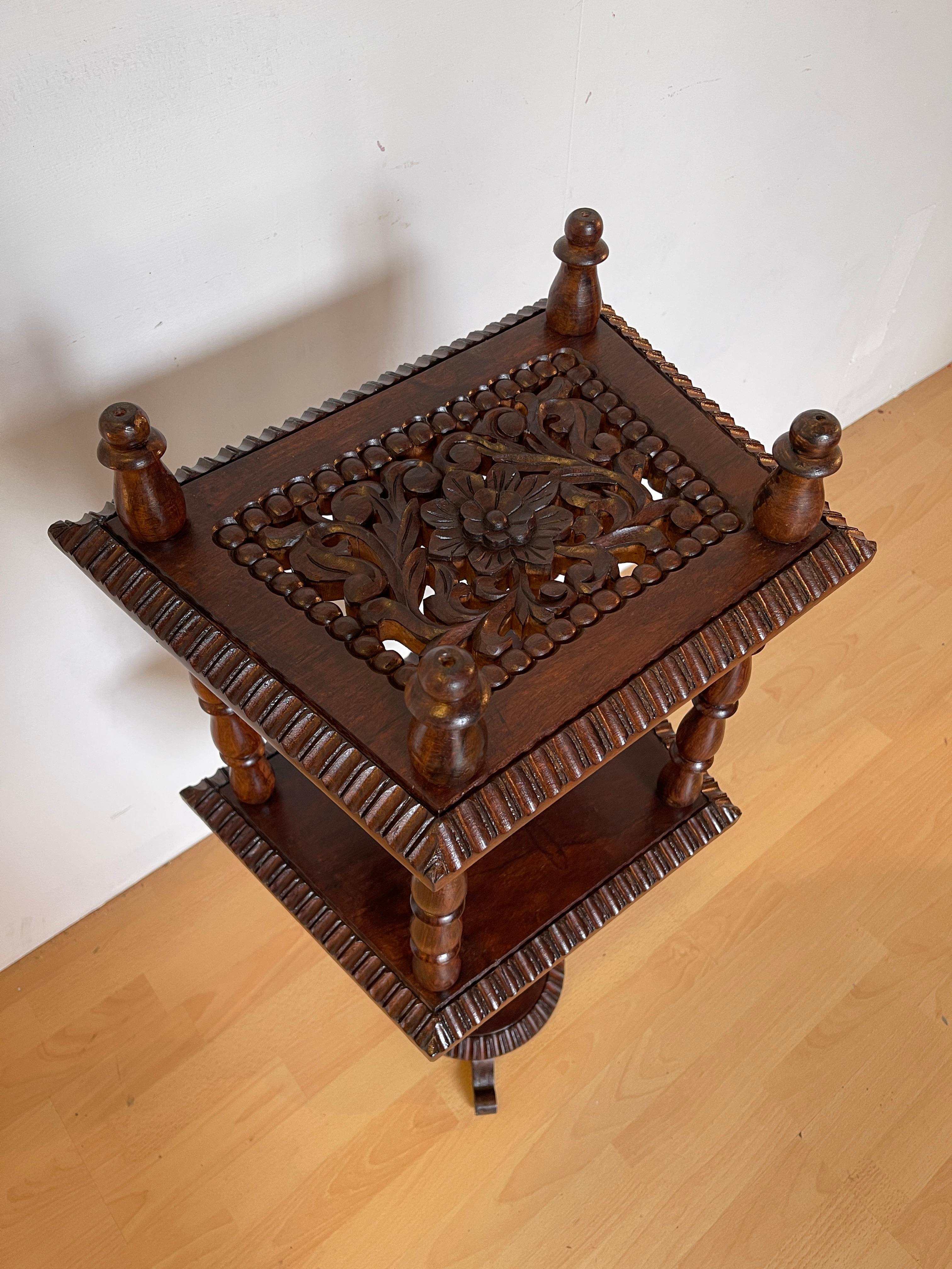 20th Century Solid Wood Carved Coffee Table with Three-Foot Base For Sale