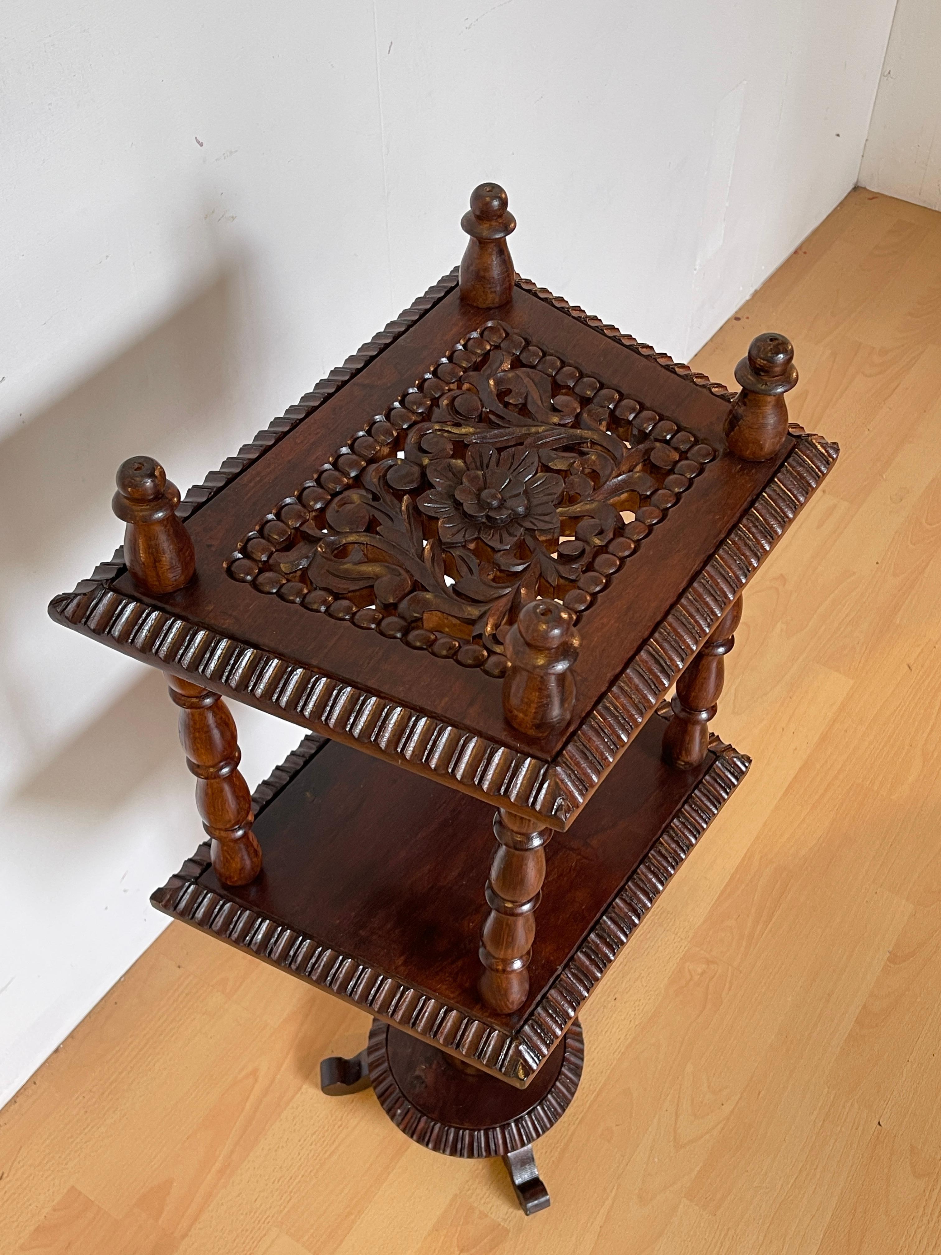 Solid Wood Carved Coffee Table with Three-Foot Base For Sale 2
