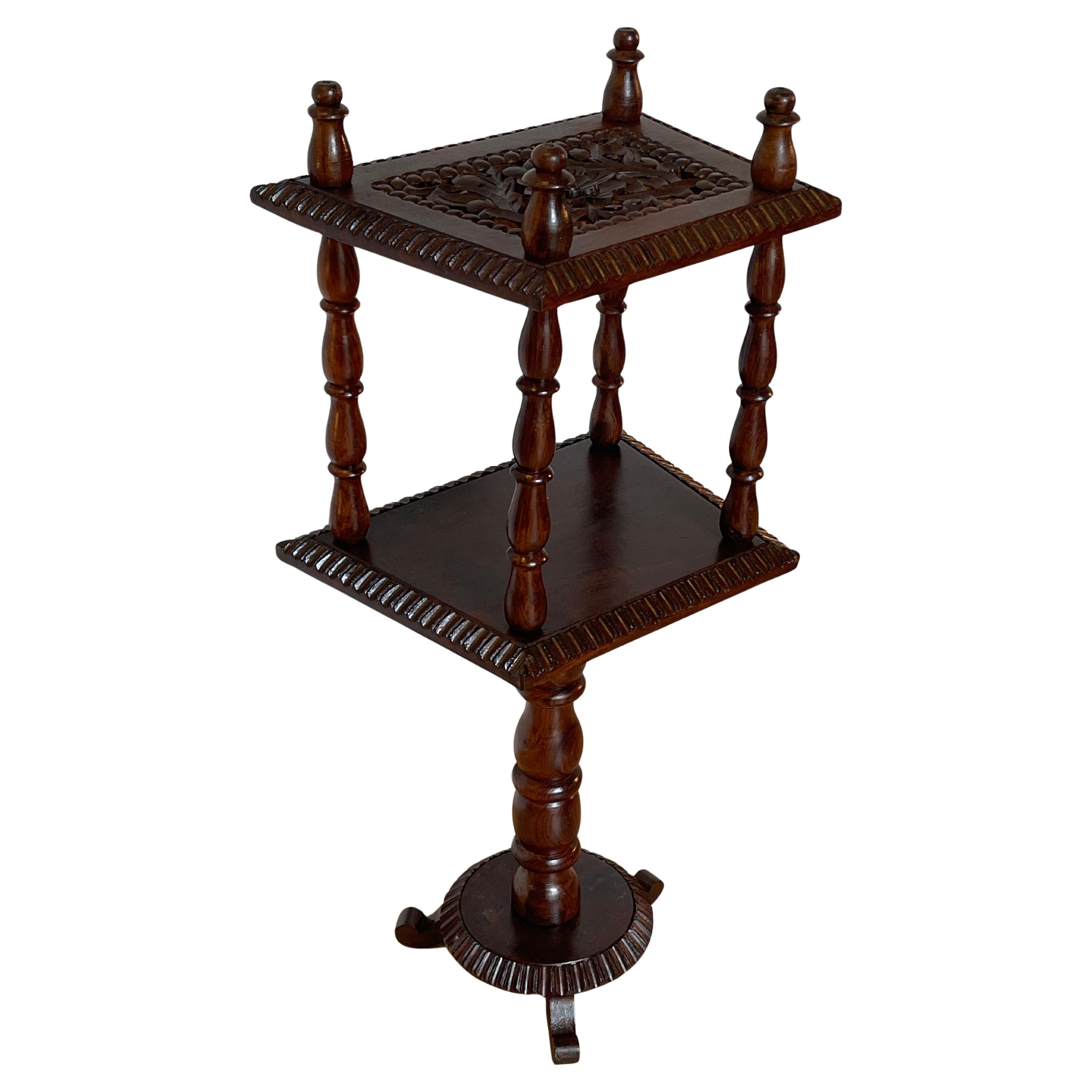 Solid Wood Carved Coffee Table with Three-Foot Base For Sale