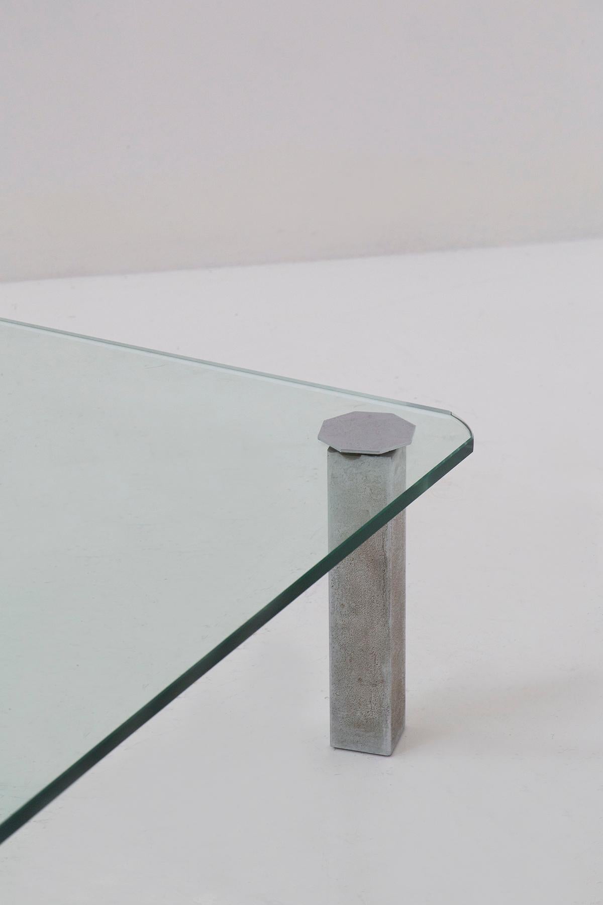 Mid-Century Modern Vintage Italian glass coffee table with metal feet For Sale