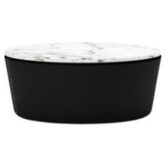 Jupiter coffee table, wooden frame covered in leather, marble top