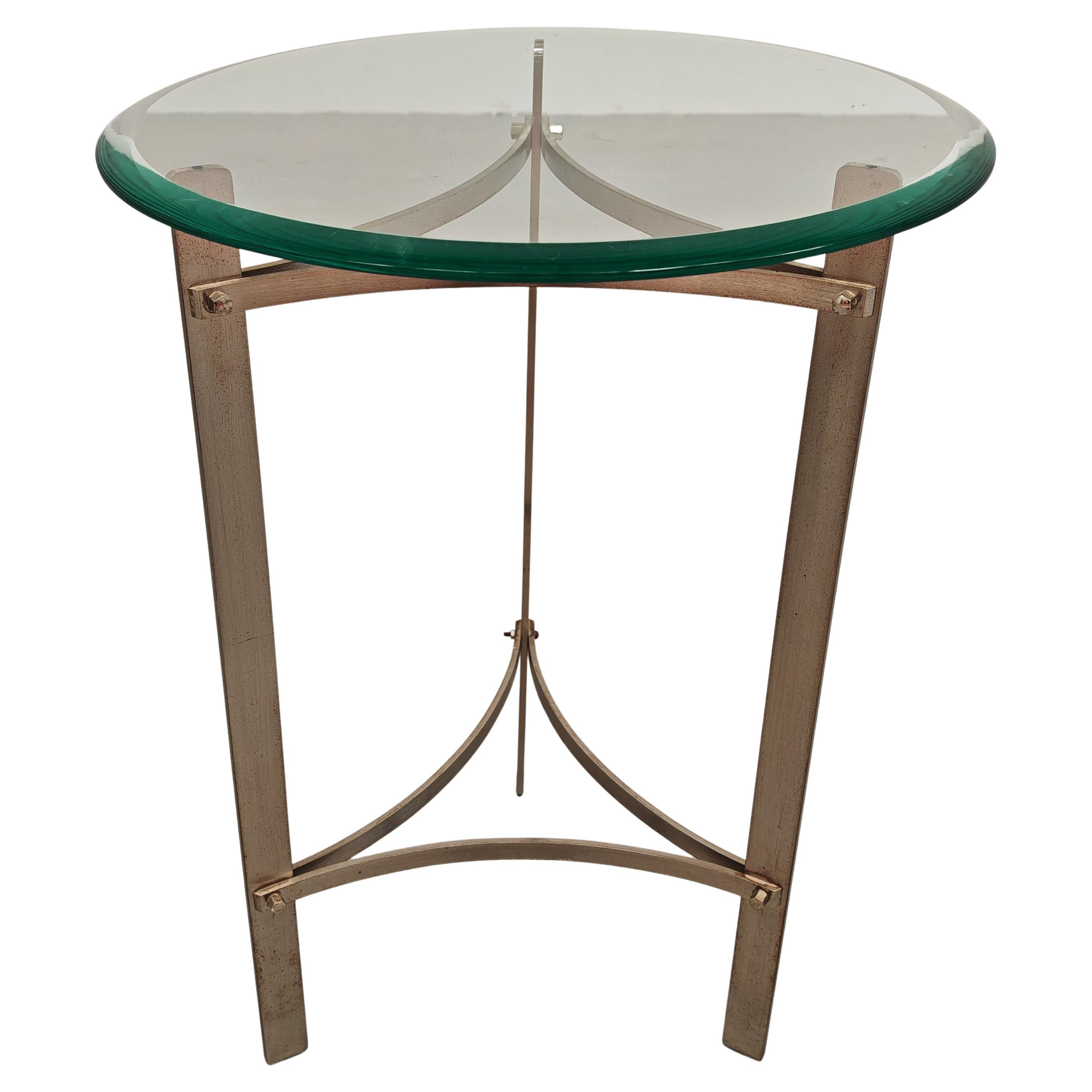 mesa auxiliar de cristal y acero diseño italiano años 60