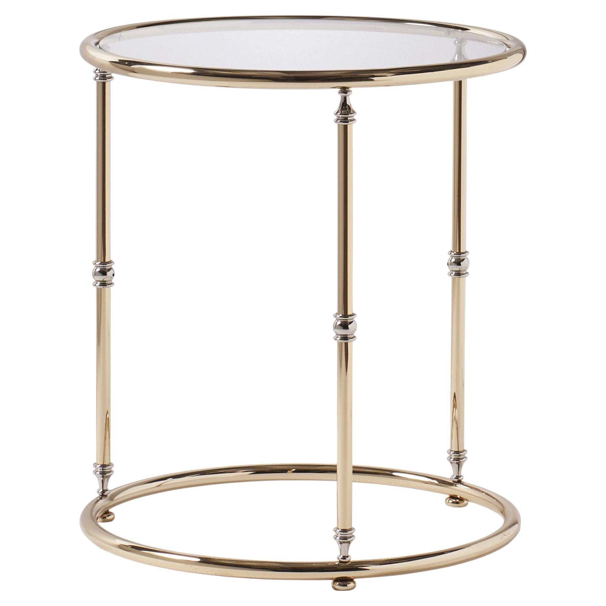 Gold bath brass side table with 4mm crystal top EL075 For Sale