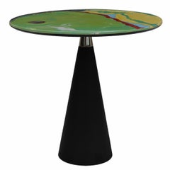 Coffee Table with Green Decor Top and Lacquered Wood Base, Handmade in Italy
