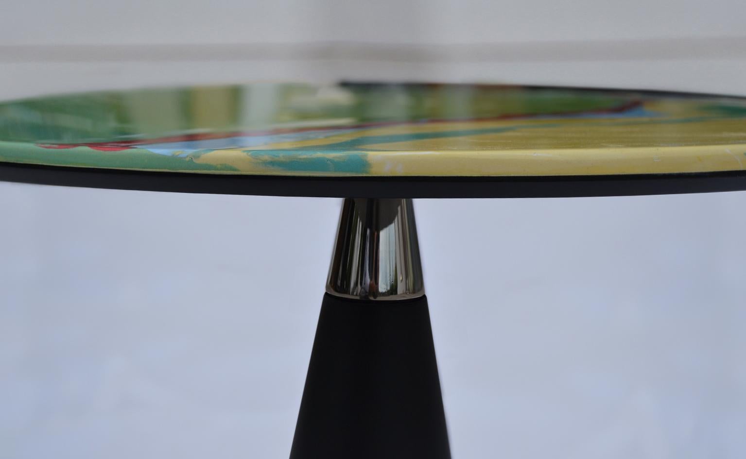 Tavolino lato divano, Tavolino  scagliola verde Sockel legno laccato, fatto a mano Italia (Italian) im Angebot