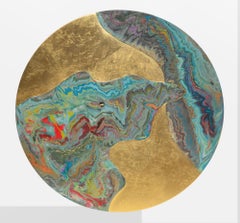 Sofa Side Table Round Gold and Bronze Leaf Finish Handmade in Italy